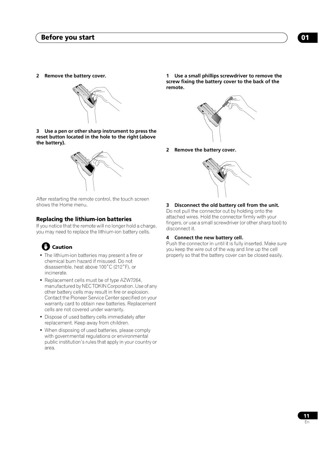 Pioneer VSA-AX10Ai manual Replacing the lithium-ion batteries 