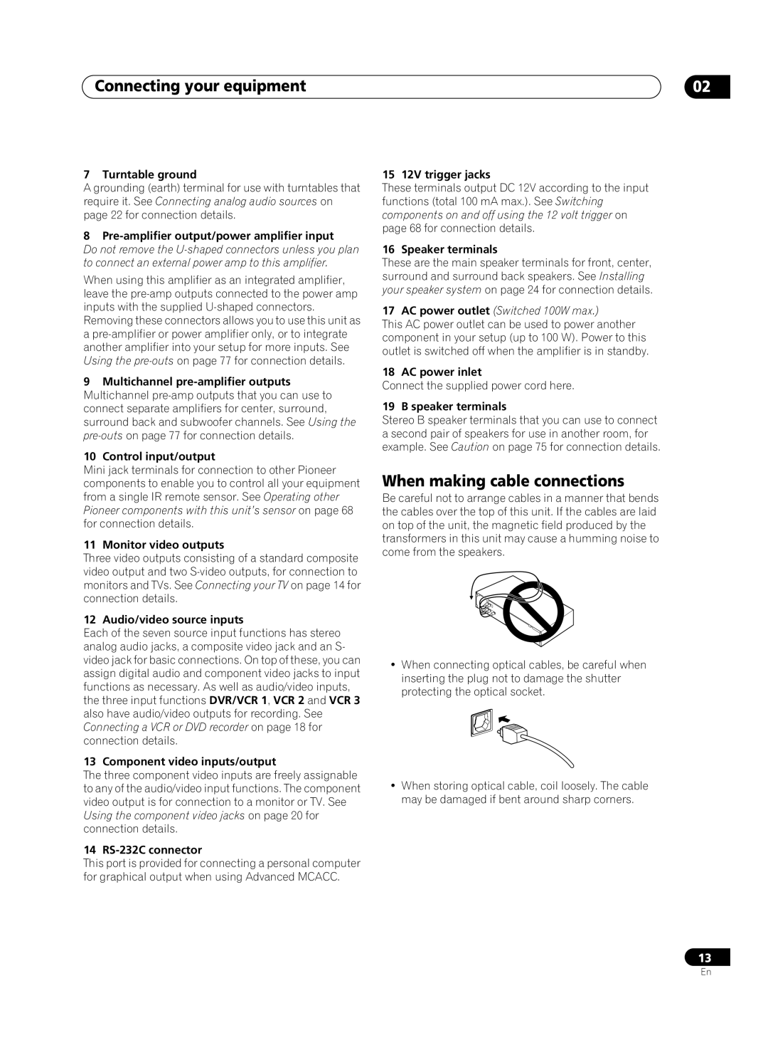 Pioneer VSA-AX10Ai manual Connecting your equipment, When making cable connections 