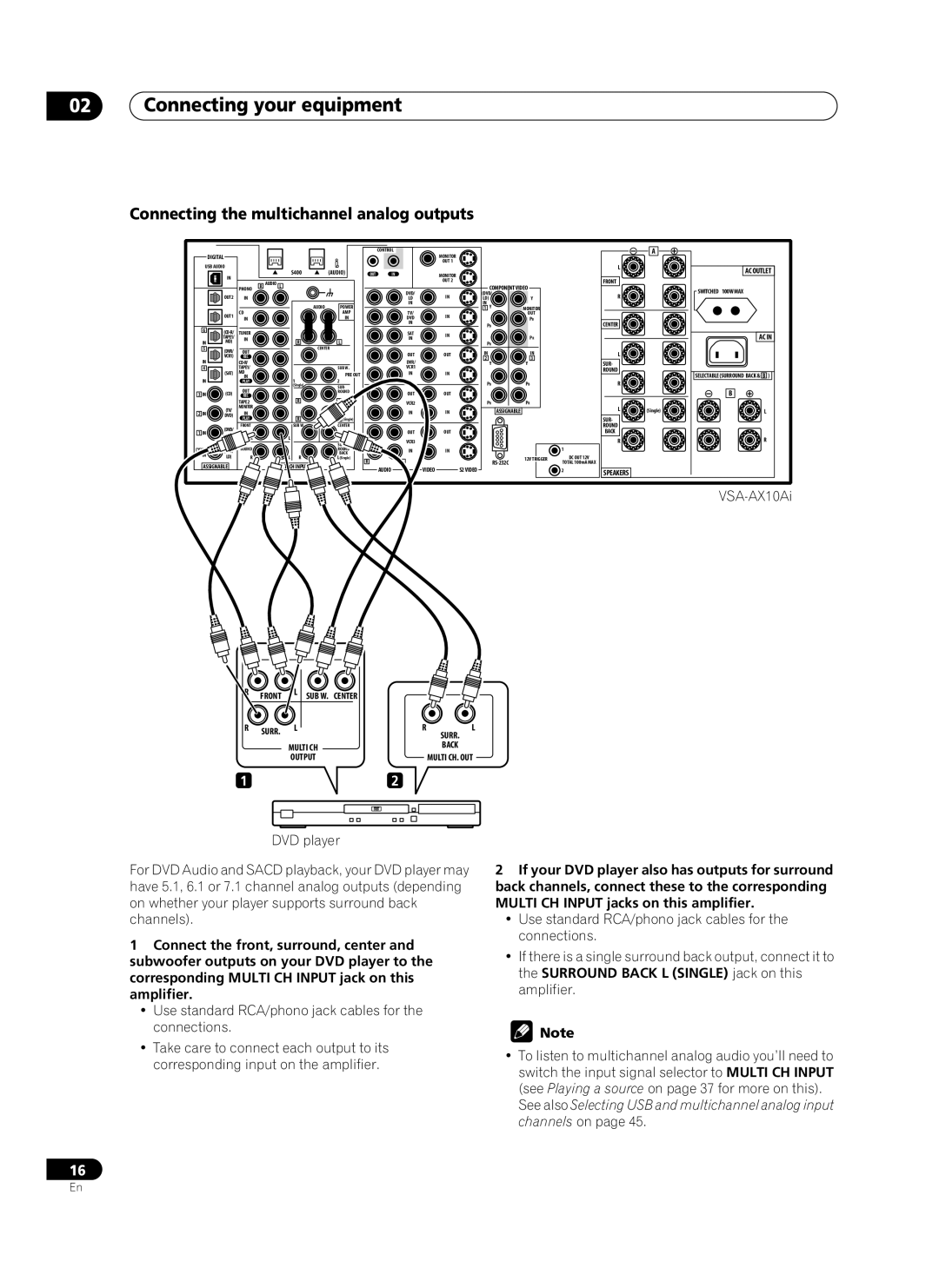 Pioneer VSA-AX10Ai manual Connecting your equipment, Connecting the multichannel analog outputs 