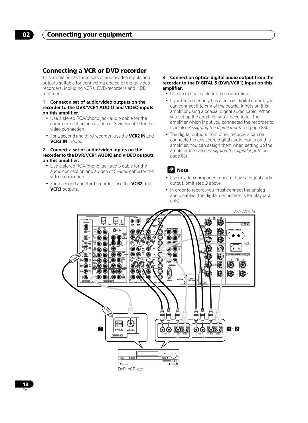 Pioneer VSA-AX10Ai manual Connecting your equipment Connecting a VCR or DVD recorder 