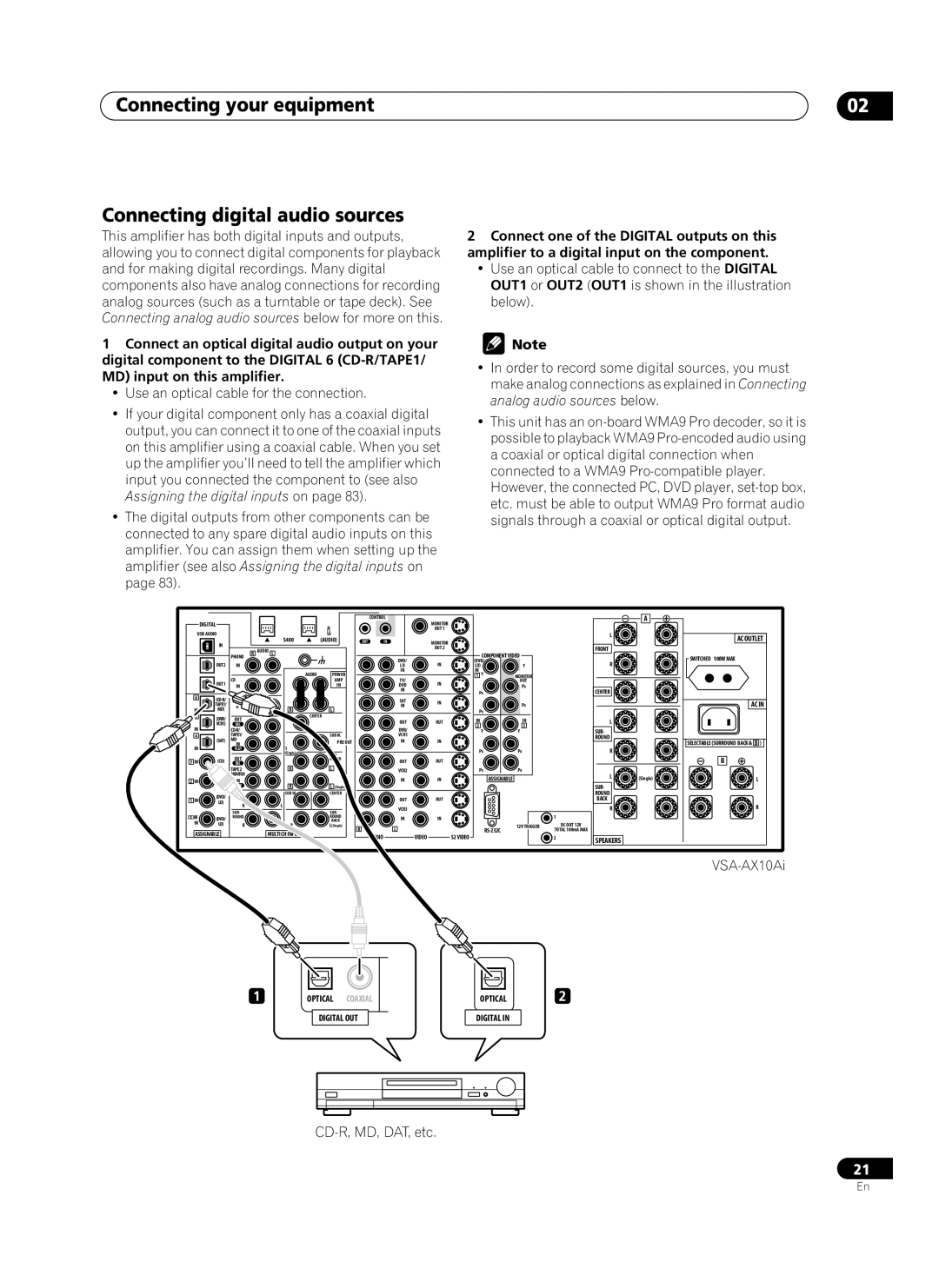 Pioneer VSA-AX10Ai manual Connecting your equipment Connecting digital audio sources 