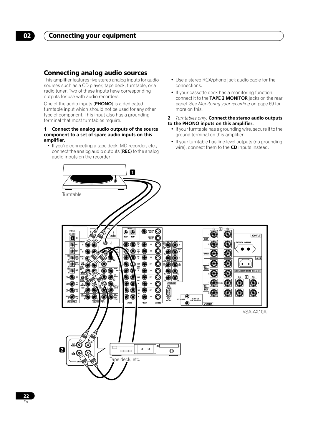 Pioneer VSA-AX10Ai manual Connecting your equipment Connecting analog audio sources 