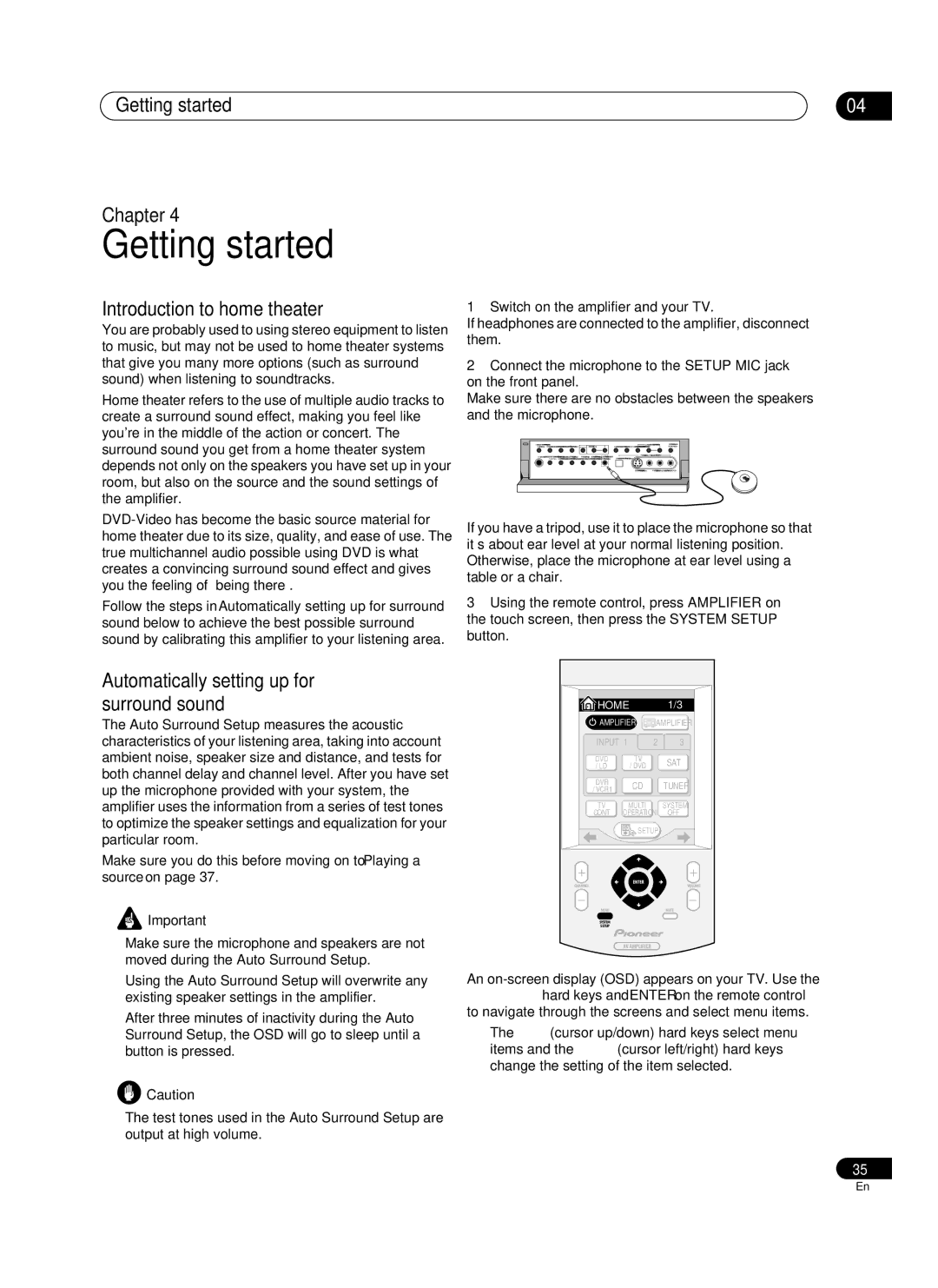 Pioneer VSA-AX10Ai Getting started Chapter, Introduction to home theater, Automatically setting up for surround sound 