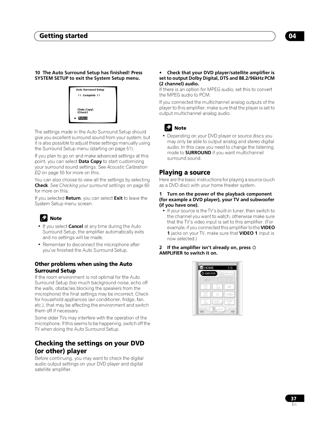 Pioneer VSA-AX10Ai manual Checking the settings on your DVD or other player, Playing a source 