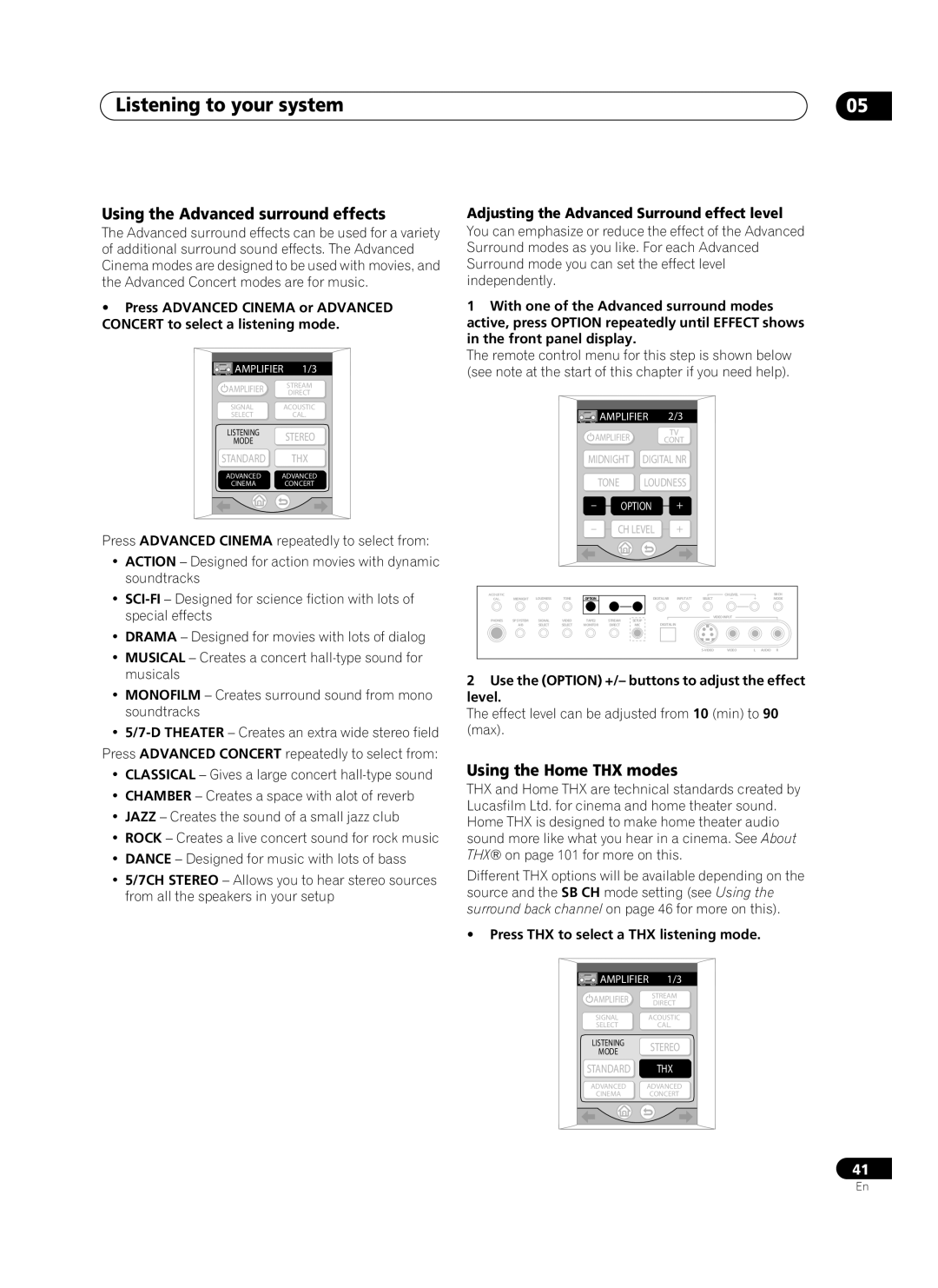 Pioneer VSA-AX10Ai Using the Advanced surround effects, Using the Home THX modes, Press THX to select a THX listening mode 