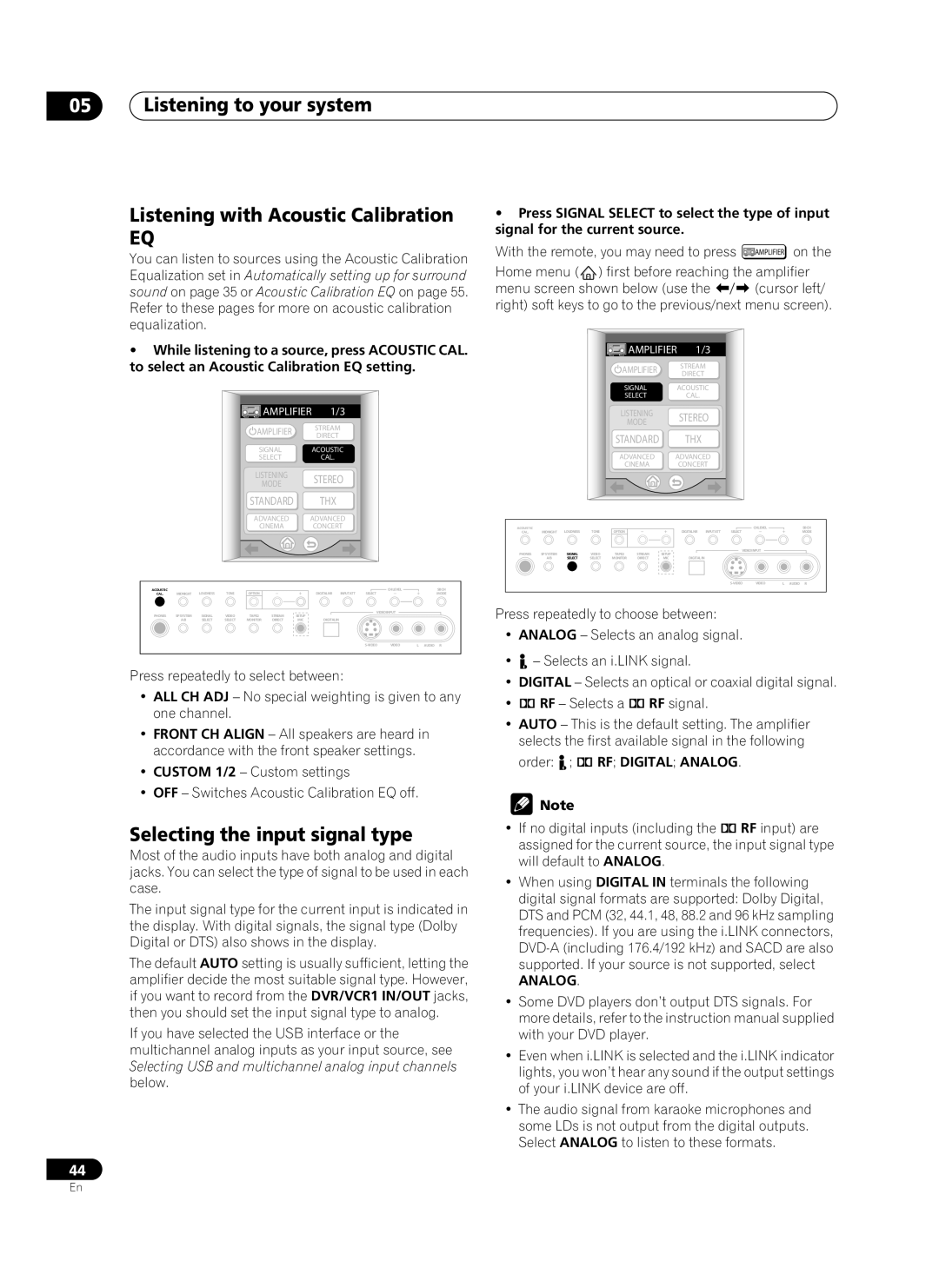 Pioneer VSA-AX10Ai manual Selecting the input signal type, Analog 