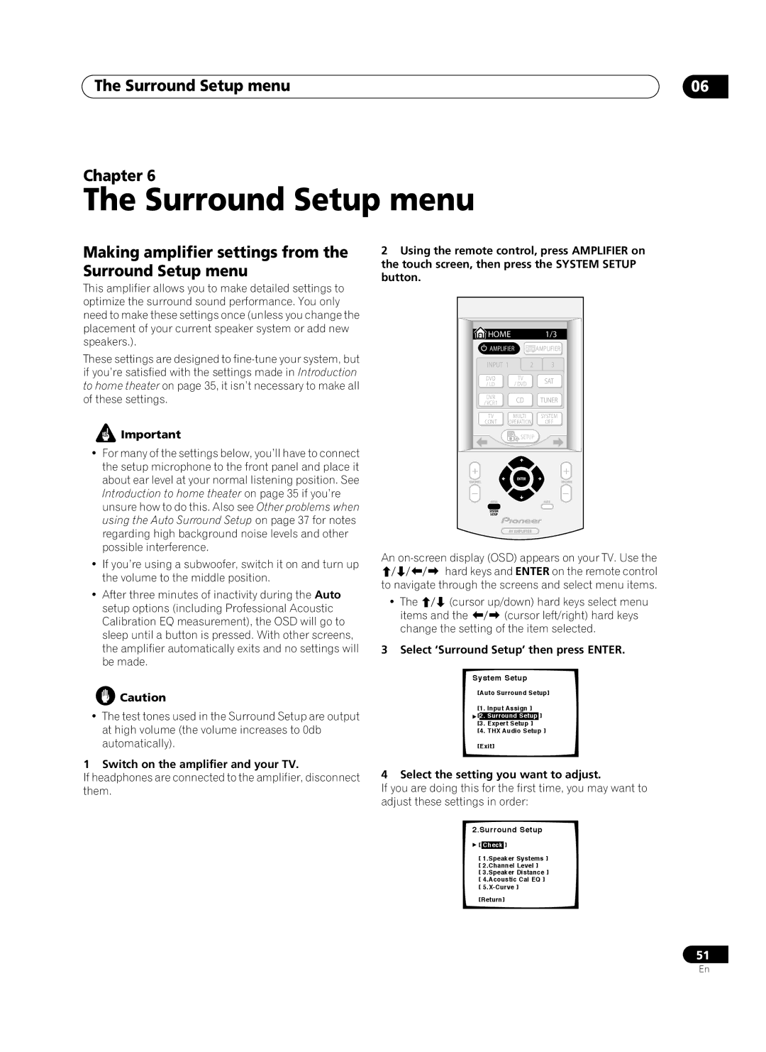 Pioneer VSA-AX10Ai manual Surround Setup menu Chapter, Making amplifier settings from the Surround Setup menu 