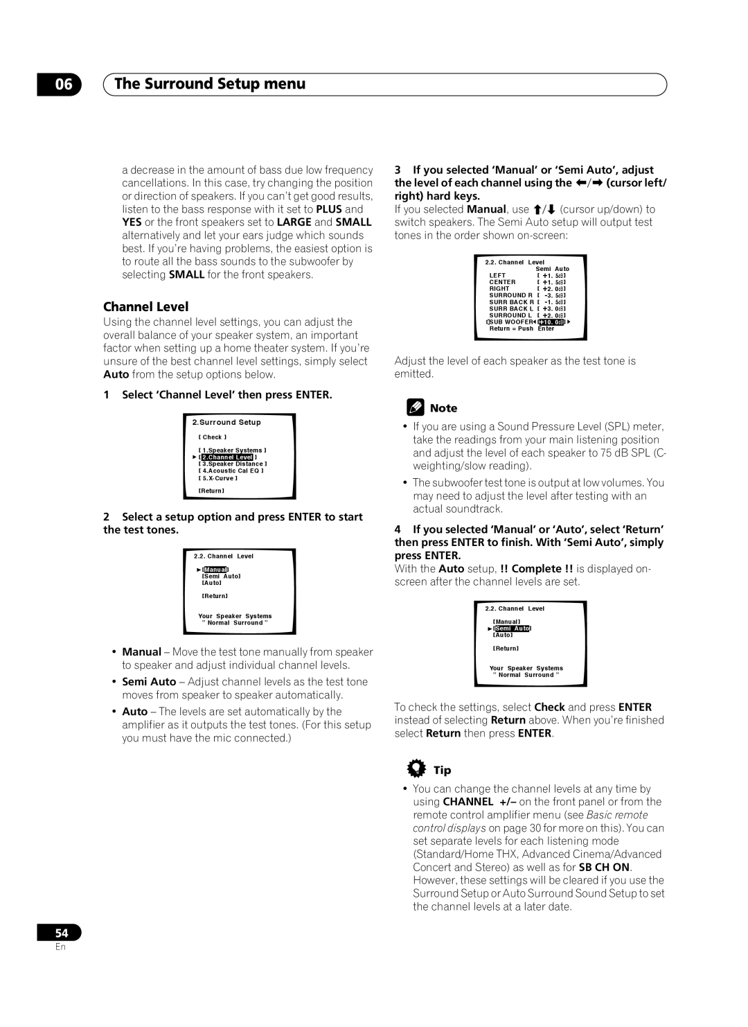 Pioneer VSA-AX10Ai manual Select ‘Channel Level’ then press Enter 