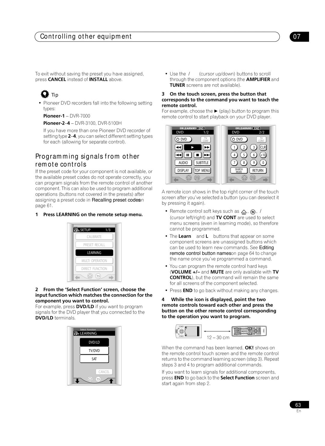 Pioneer VSA-AX10Ai manual Programming signals from other remote controls, Pioneer-1 DVR-7000 