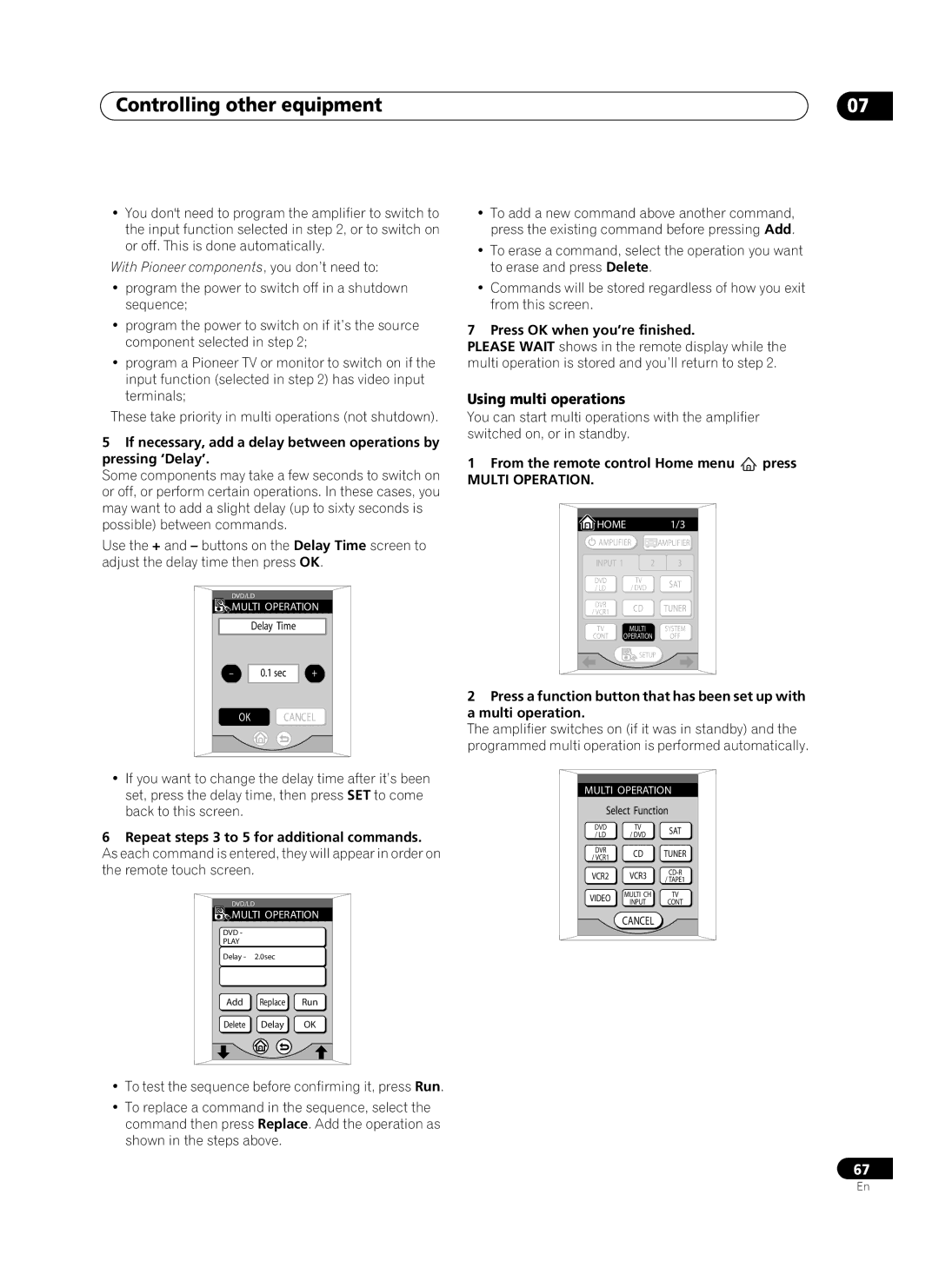 Pioneer VSA-AX10Ai manual Using multi operations, Press OK when you’re finished, From the remote control Home menu press 