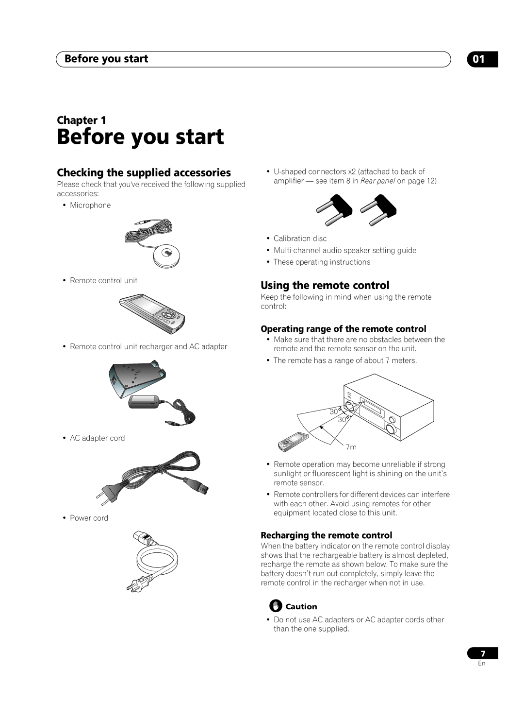 Pioneer VSA-AX10Ai manual Before you start Chapter, Checking the supplied accessories, Using the remote control 