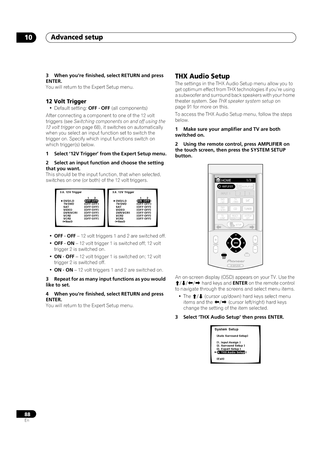 Pioneer VSA-AX10Ai manual Volt Trigger, Select ‘THX Audio Setup’ then press Enter 