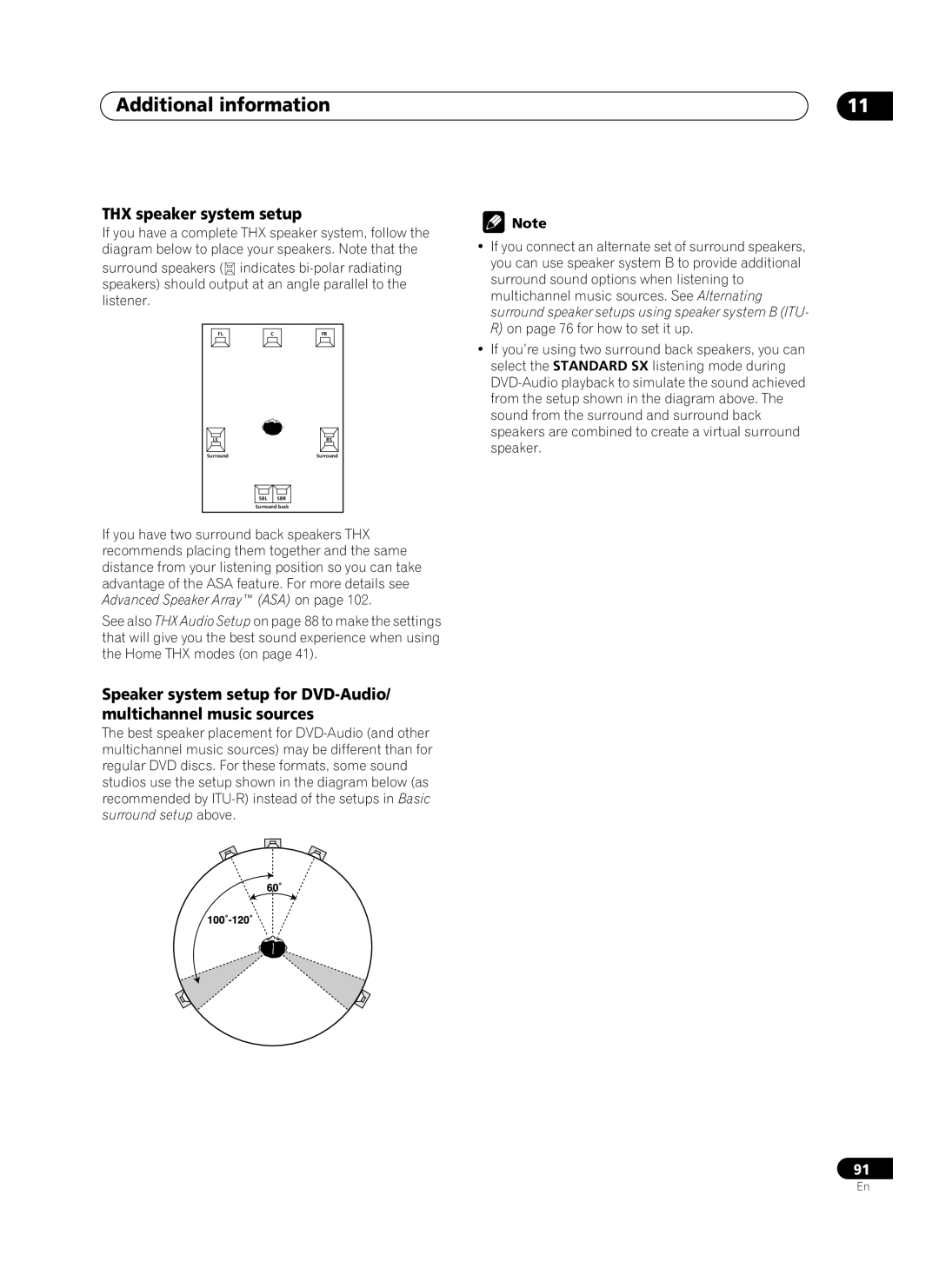 Pioneer VSA-AX10Ai manual Additional information, THX speaker system setup 