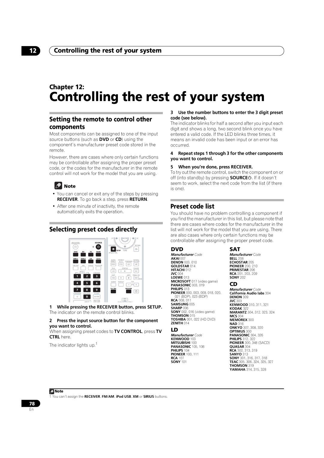 Pioneer VSX-01THX Controlling the rest of your system Chapter, Setting the remote to control other components 