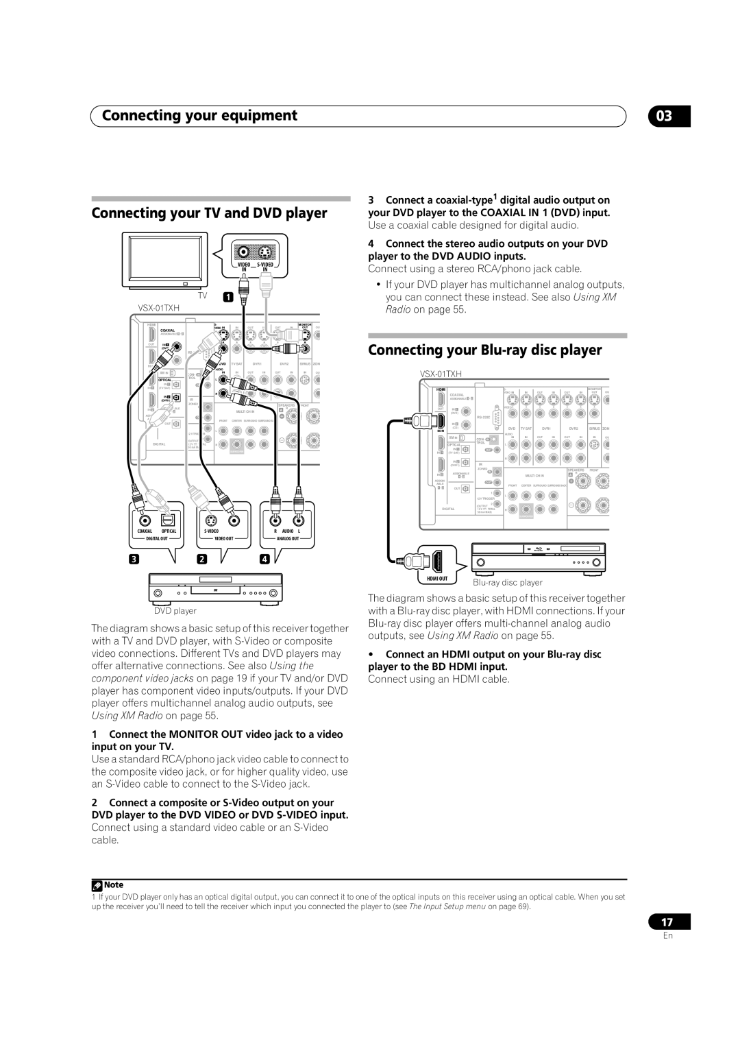 Pioneer VSX-01TXH manual Connecting your equipment Connecting your TV and DVD player, Connecting your Blu-ray disc player 