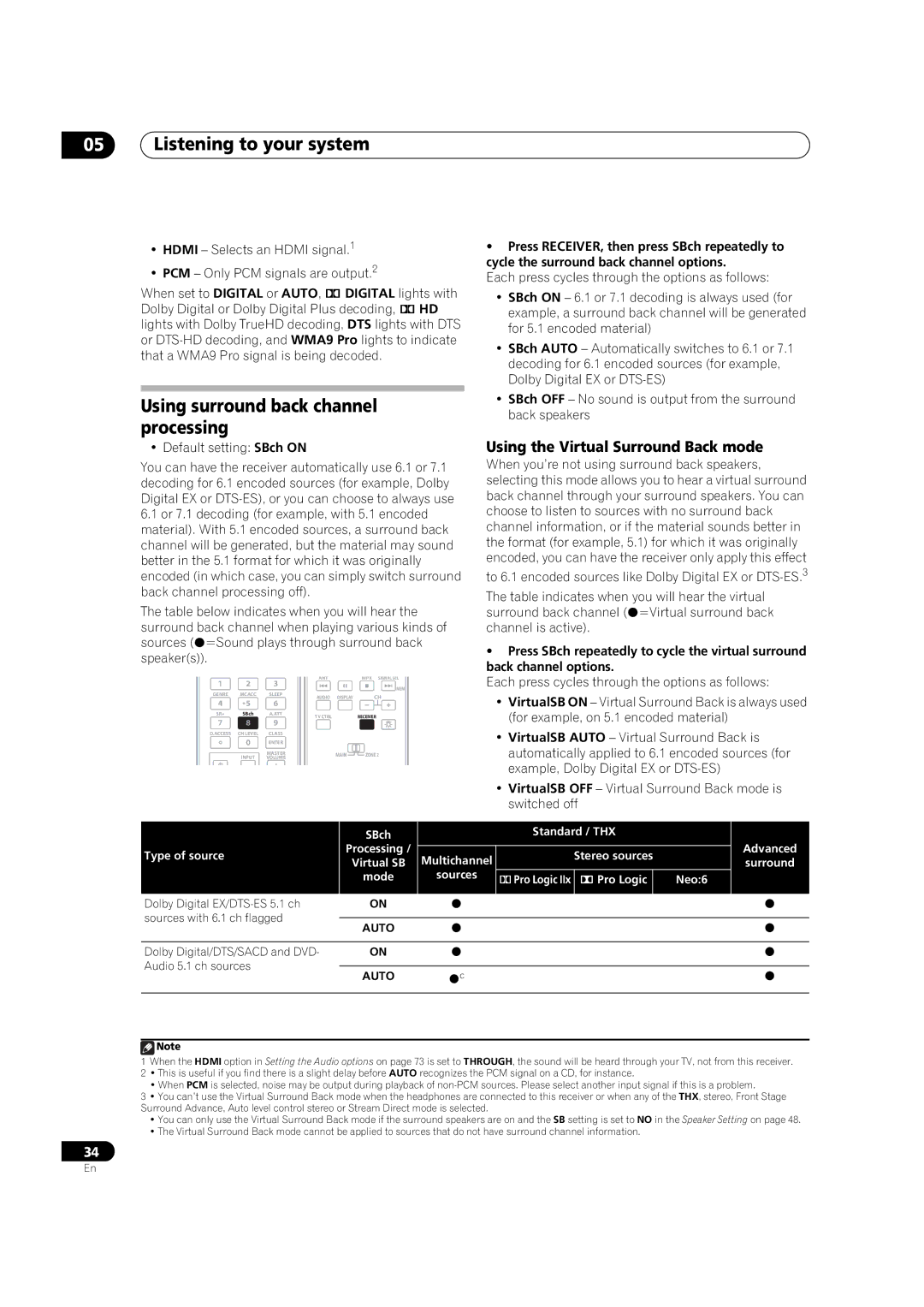 Pioneer VSX-01TXH manual Using surround back channel processing, Using the Virtual Surround Back mode, Auto 