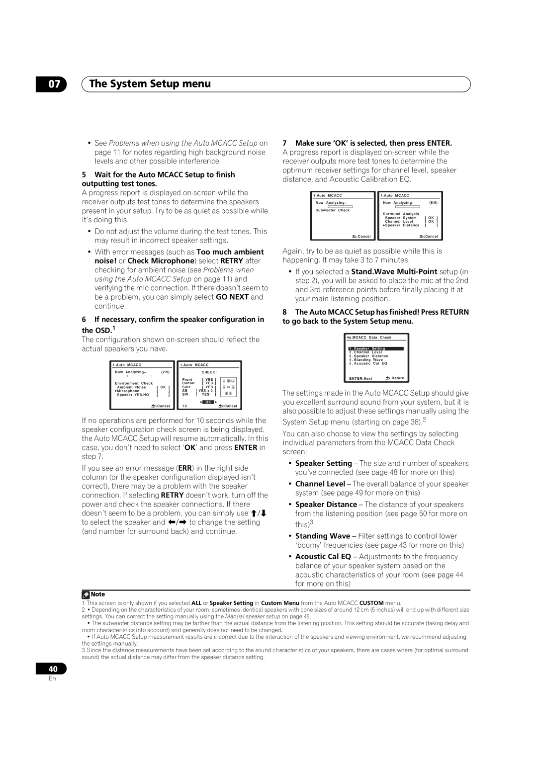 Pioneer VSX-01TXH manual If necessary, confirm the speaker configuration in the OSD.1 