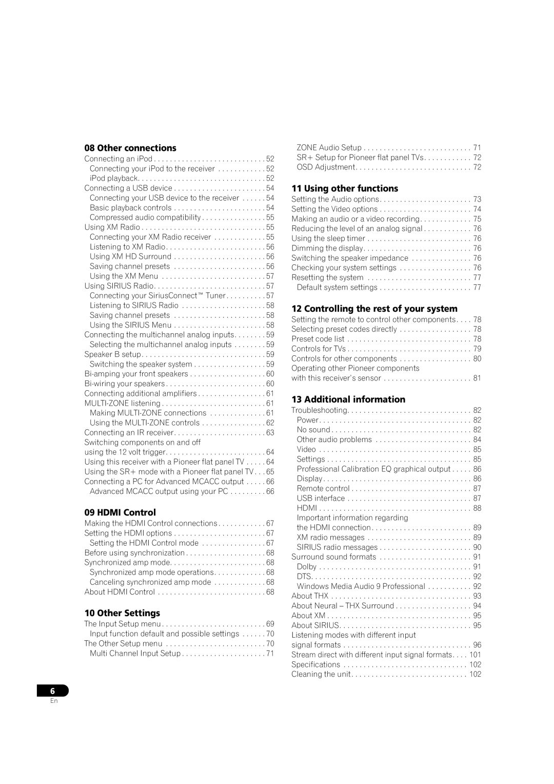 Pioneer VSX-01TXH manual Other connections, Hdmi Control, Other Settings, Using other functions, Additional information 