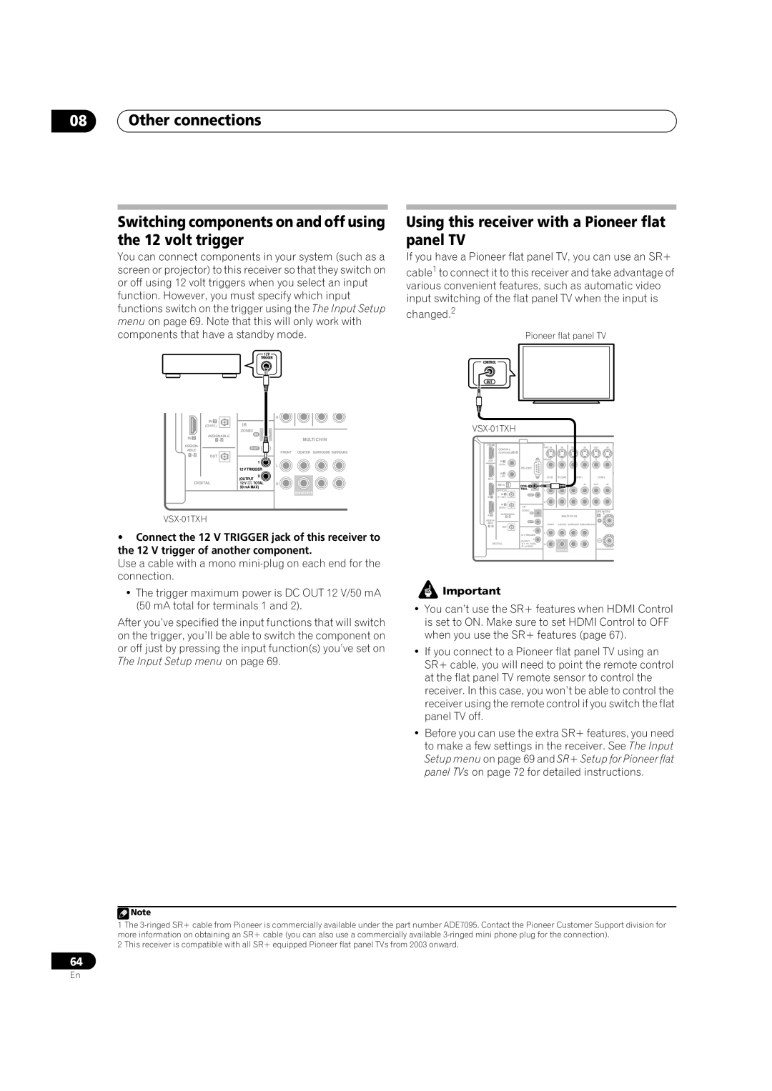 Pioneer VSX-01TXH manual Using this receiver with a Pioneer flat panel TV 