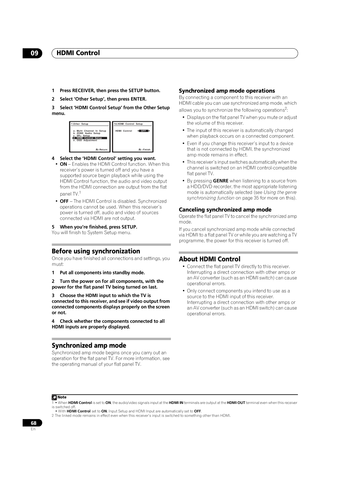 Pioneer VSX-01TXH manual Before using synchronization, About Hdmi Control, Synchronized amp mode 