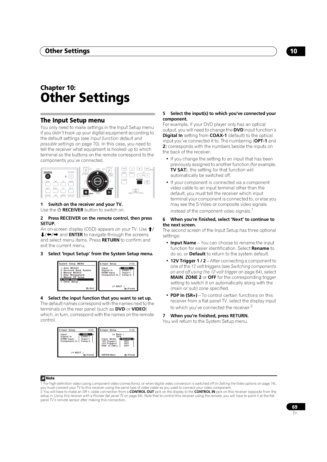 Pioneer VSX-01TXH manual Other Settings Chapter, Input Setup menu 