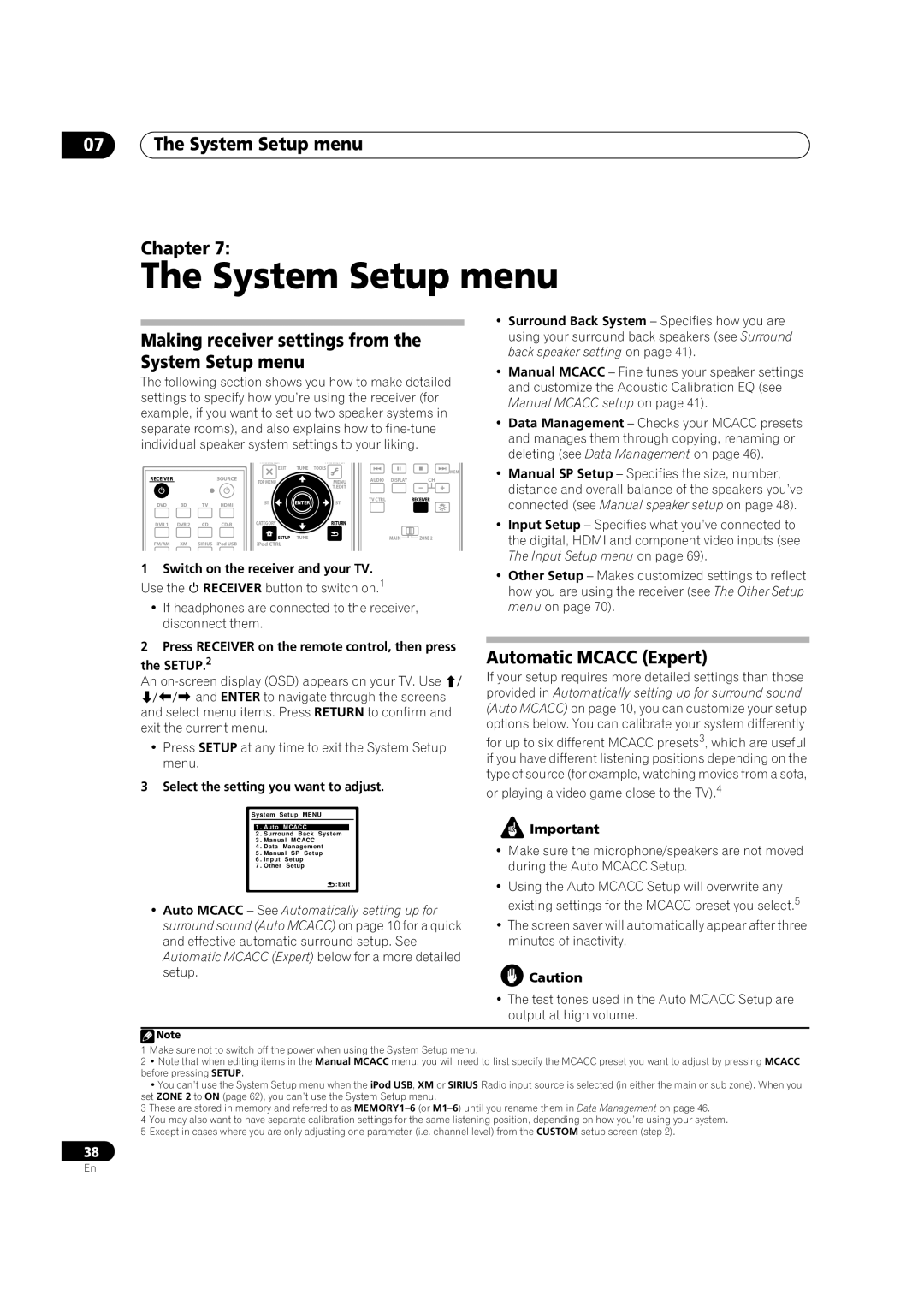 Pioneer VSX-01TXH manual 07The System Setup menu Chapter, Automatic MCACC Expert 