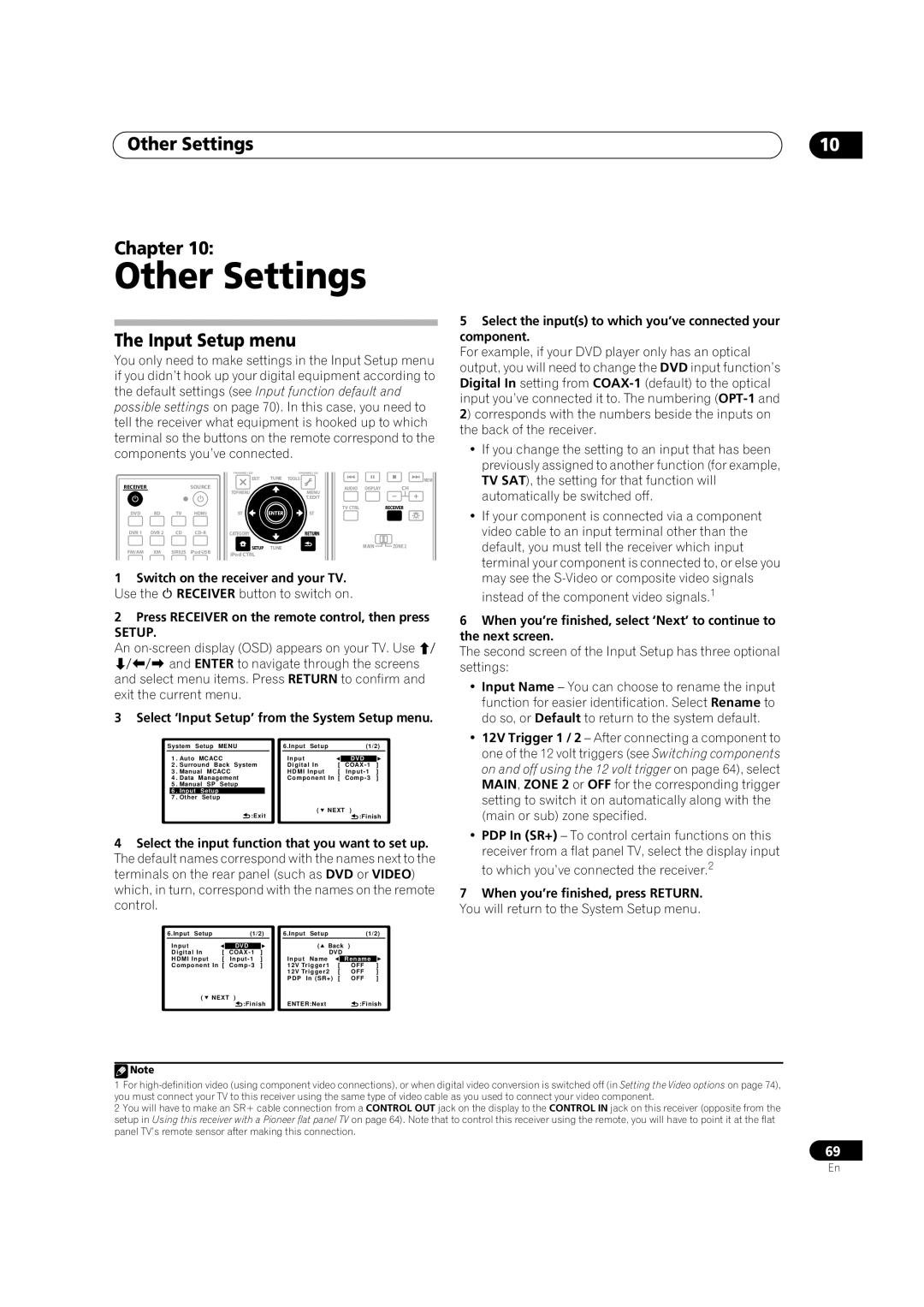 Pioneer VSX-01TXH manual Other Settings Chapter, The Input Setup menu 