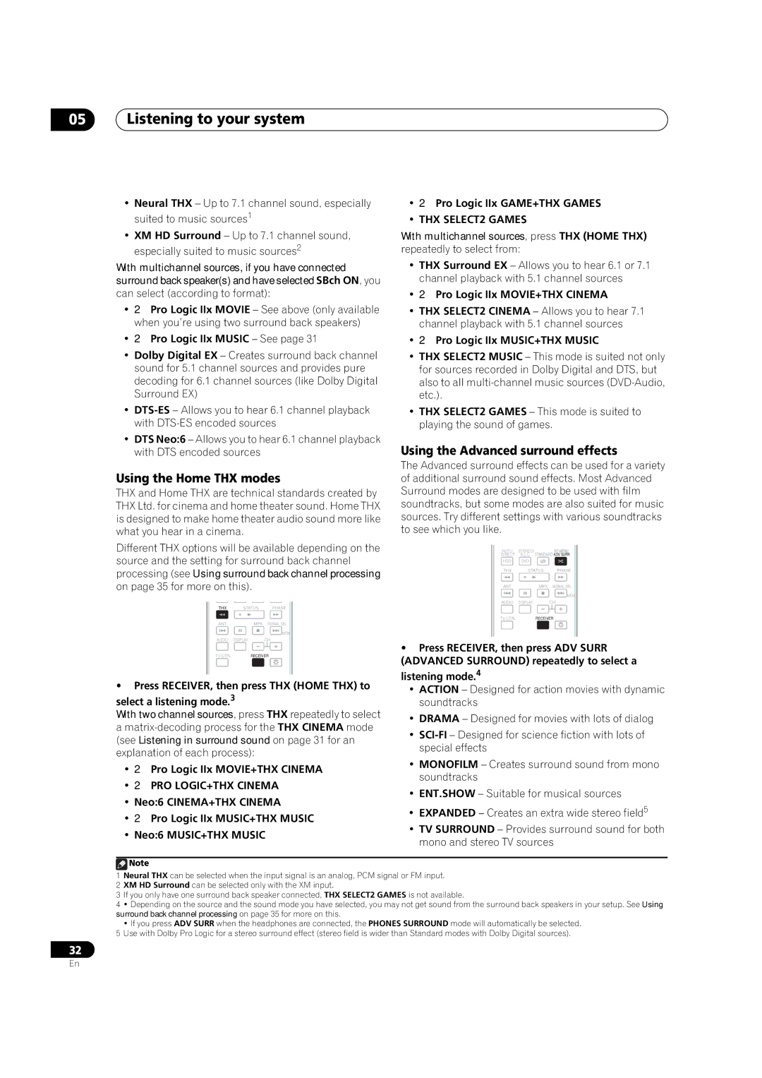 Pioneer VSX-03TXH manual Listening to your system, Using the Home THX modes, Using the Advanced surround effects 