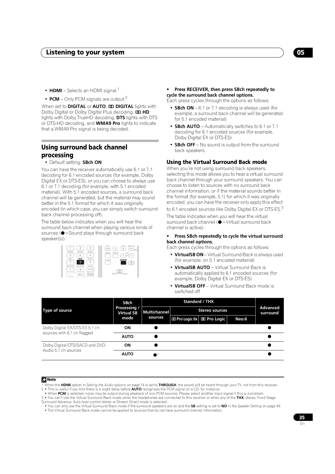 Pioneer VSX-03TXH manual Using surround back channel processing, Using the Virtual Surround Back mode, Auto 