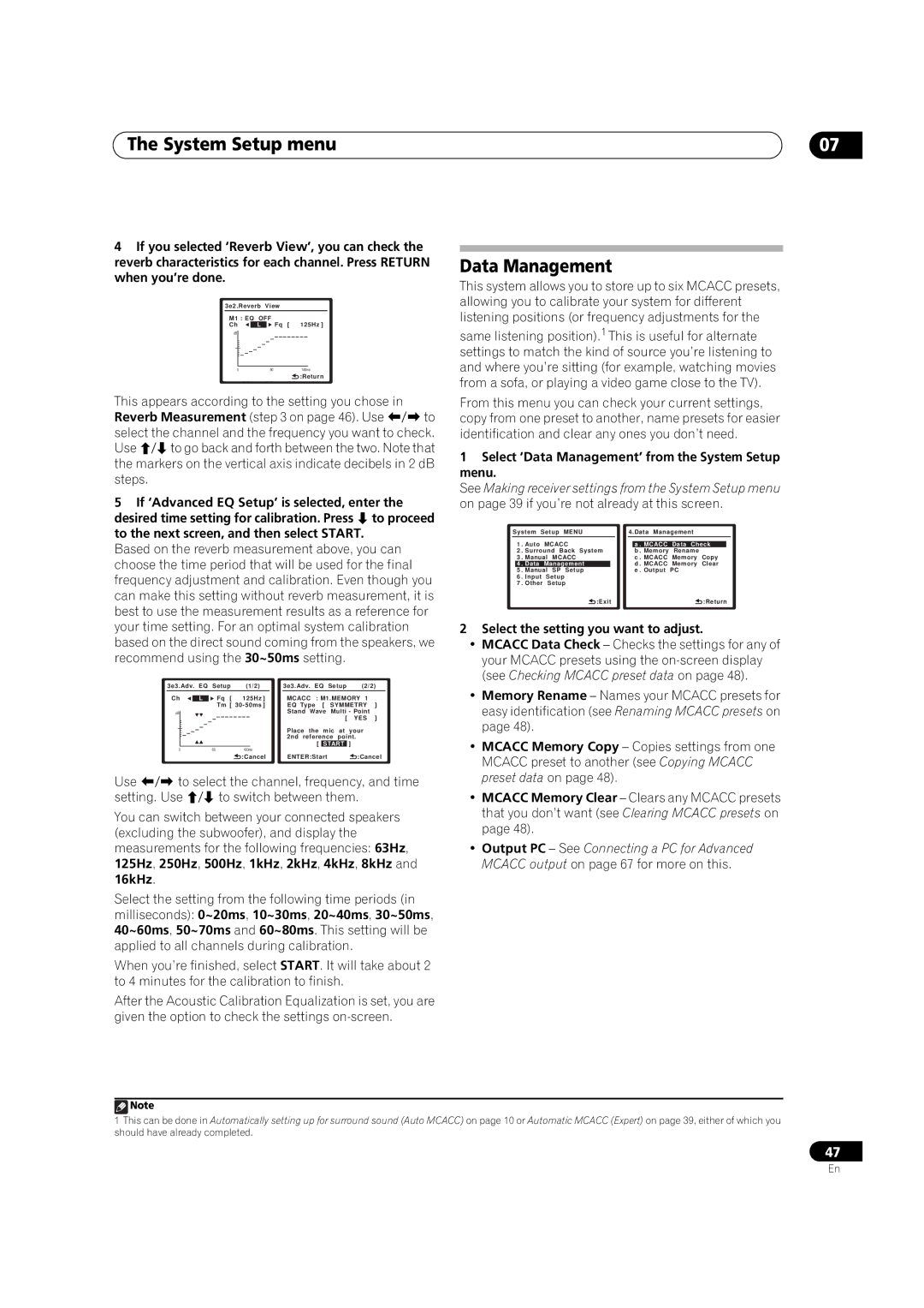 Pioneer VSX-03TXH manual Select ‘Data Management’ from the System Setup menu 