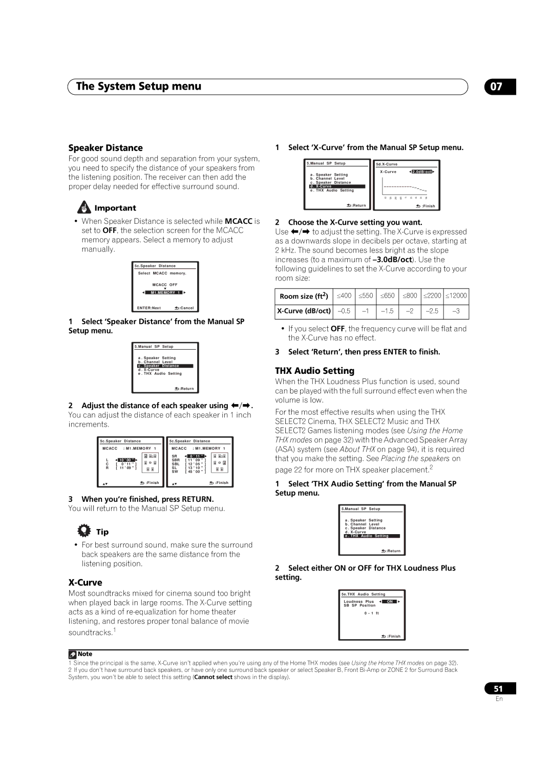 Pioneer VSX-03TXH manual Speaker Distance, Curve, THX Audio Setting 