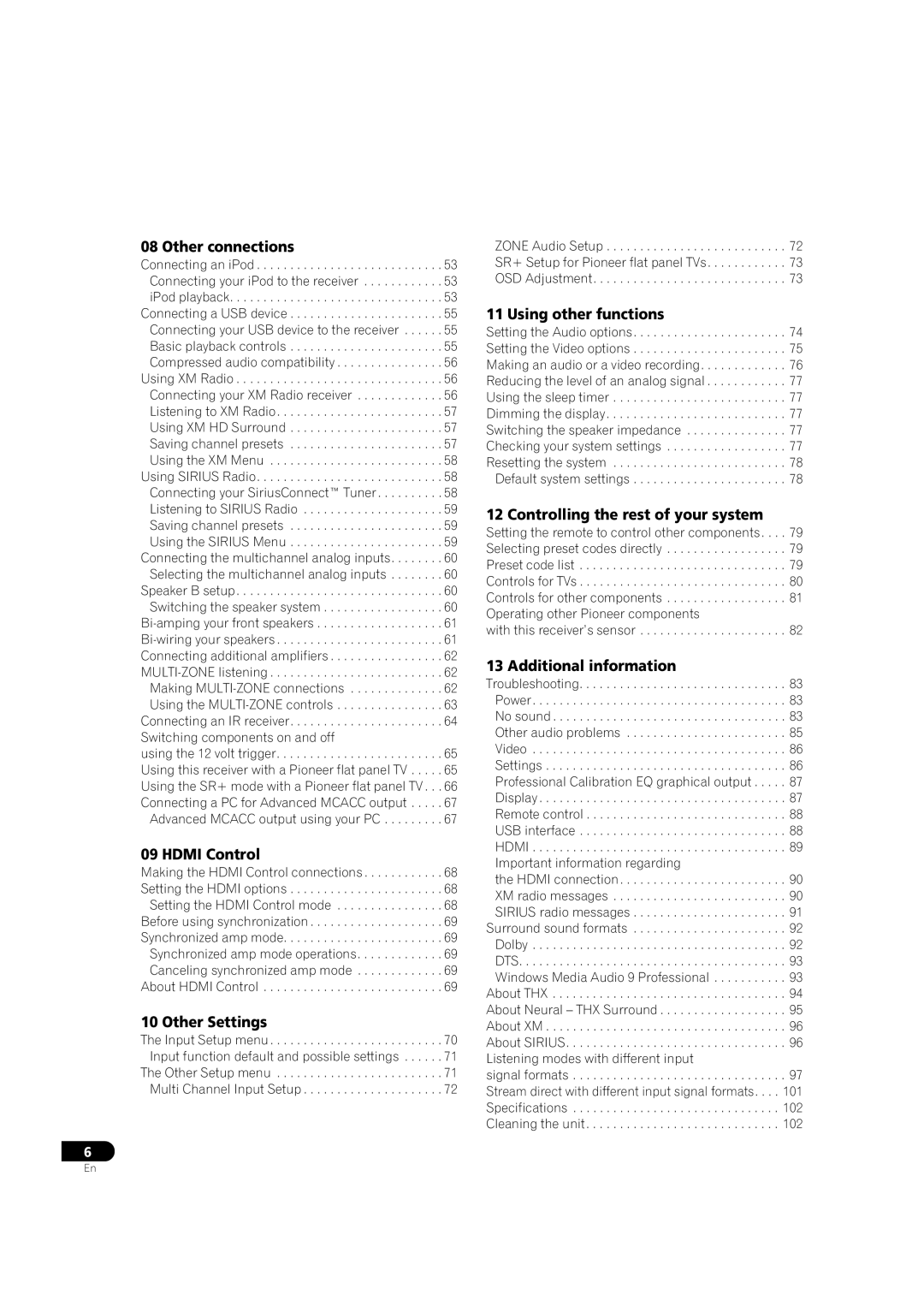 Pioneer VSX-03TXH manual Other connections, Hdmi Control, Other Settings, Using other functions, Additional information 