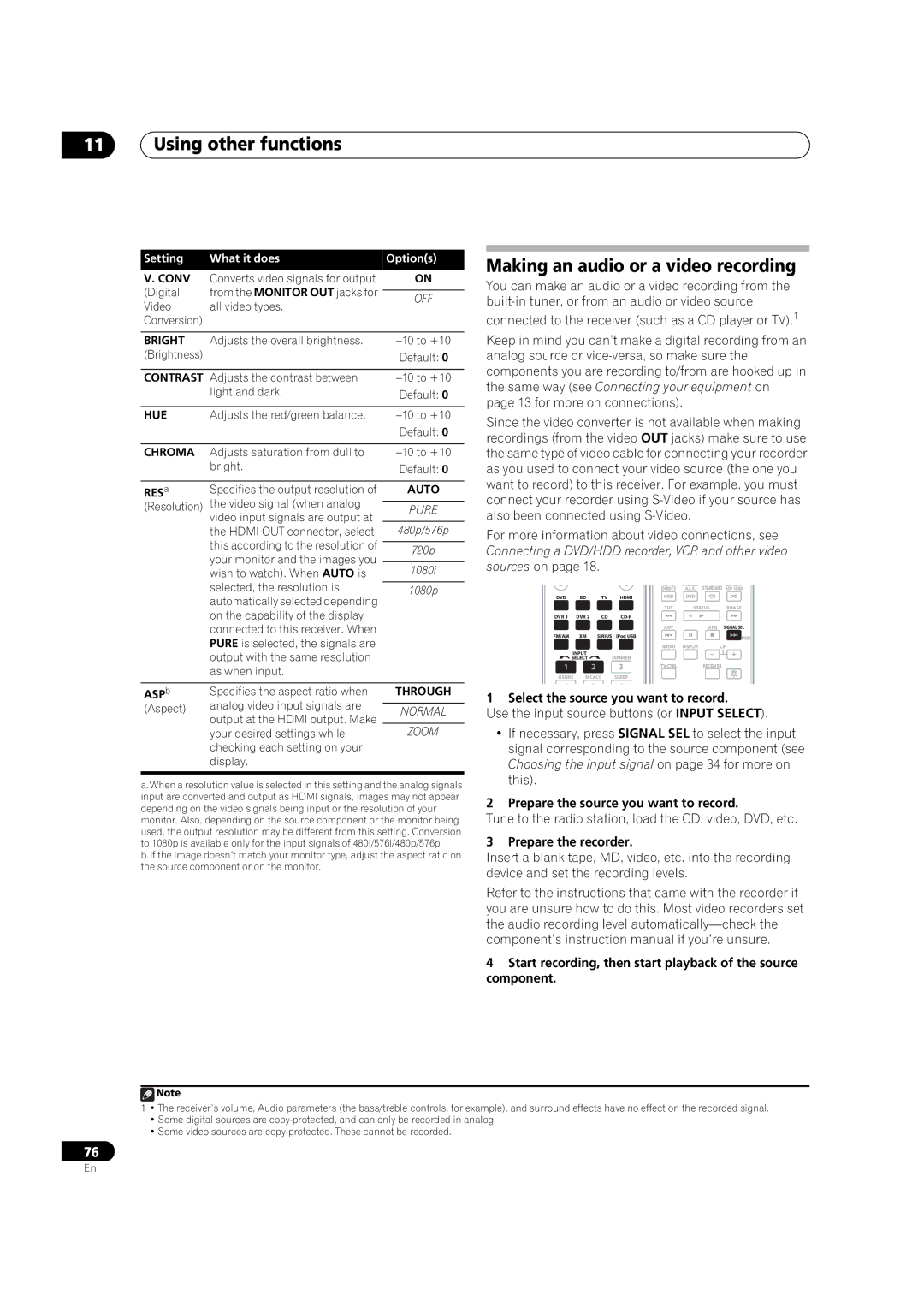 Pioneer VSX-03TXH manual Making an audio or a video recording, Select the source you want to record, Prepare the recorder 