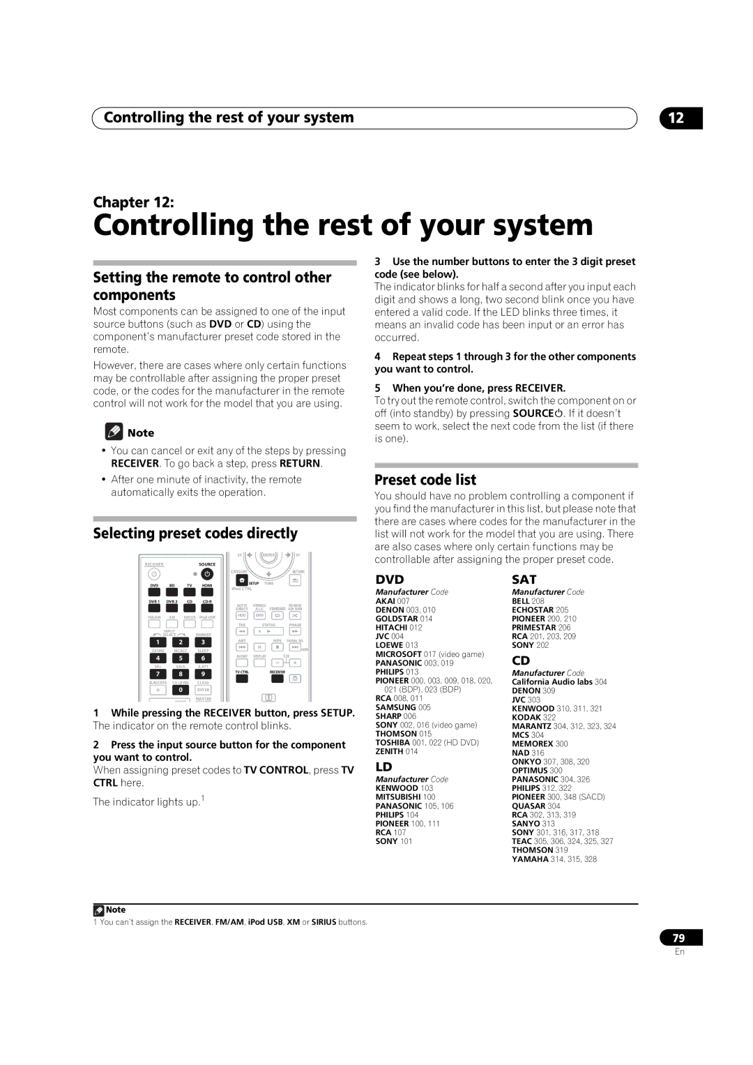 Pioneer VSX-03TXH manual Controlling the rest of your system Chapter, Setting the remote to control other components 