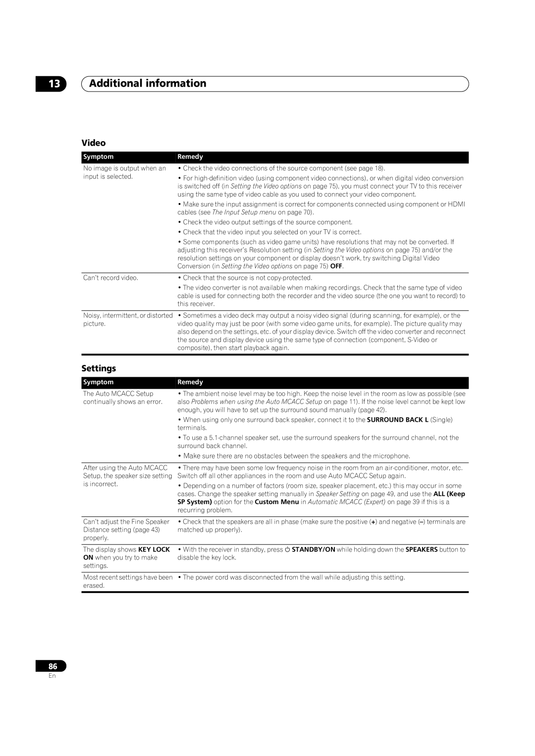 Pioneer VSX-03TXH manual Video, Settings 