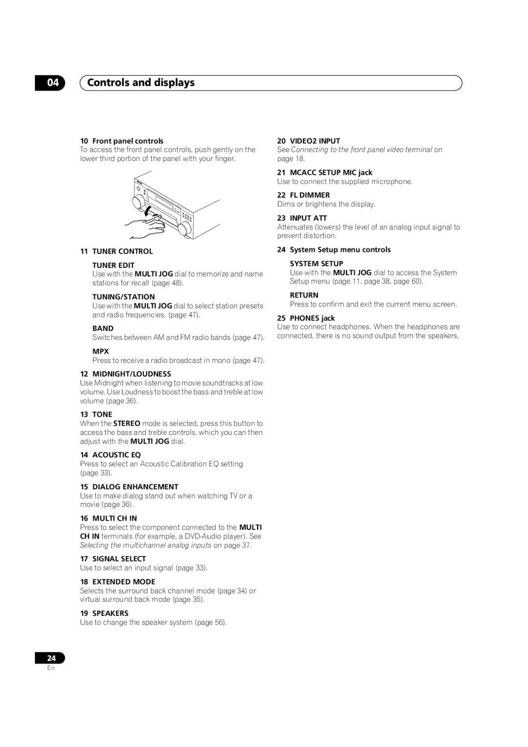 Pioneer VSX-1014TX manual Controls and displays 