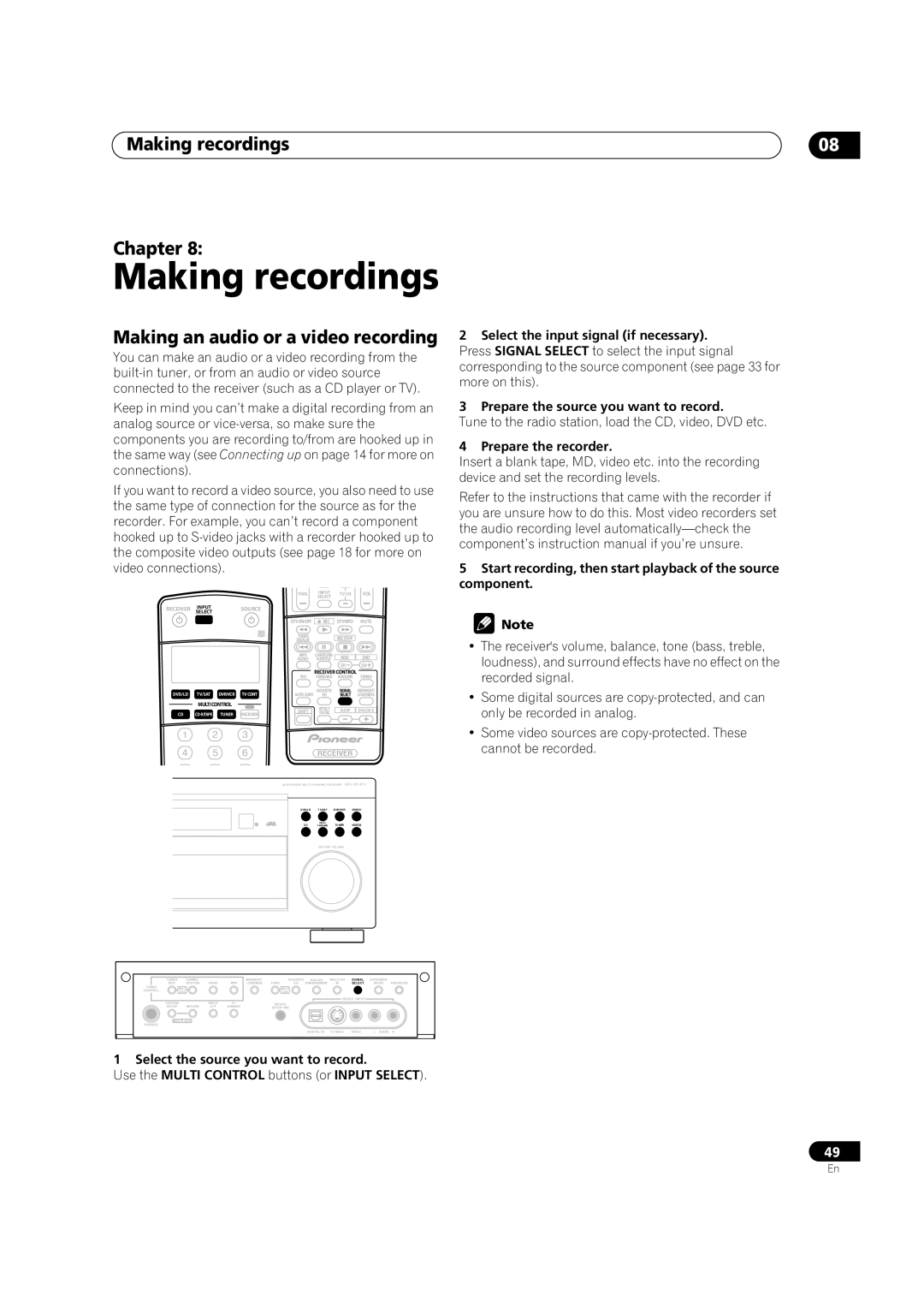 Pioneer VSX-1014TX manual Making recordings Chapter, Making an audio or a video recording, Prepare the recorder 