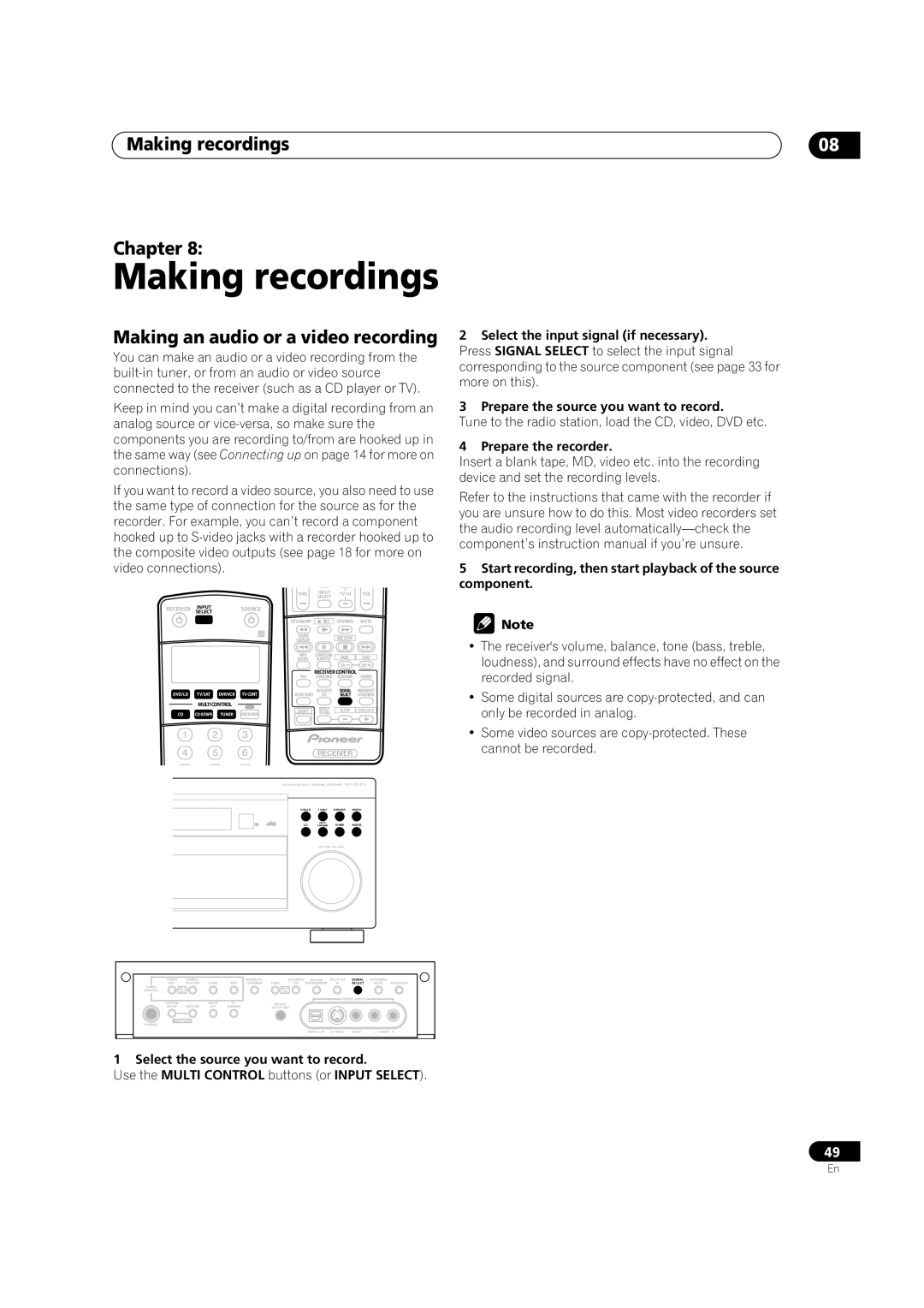 Pioneer VSX-1014TX manual Making recordings Chapter, Making an audio or a video recording 