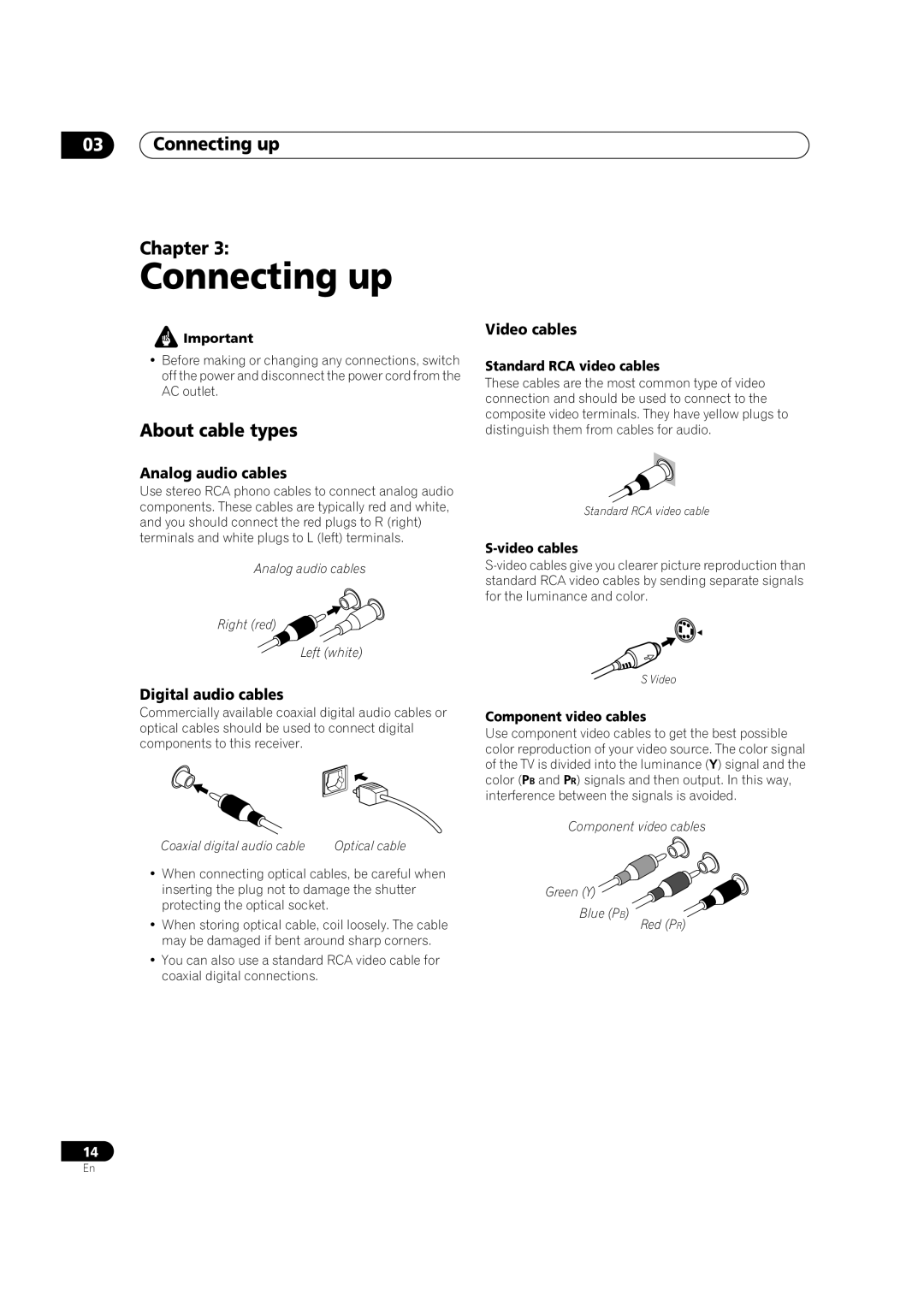 Pioneer VSX-1015TX operating instructions Connecting up Chapter, About cable types 