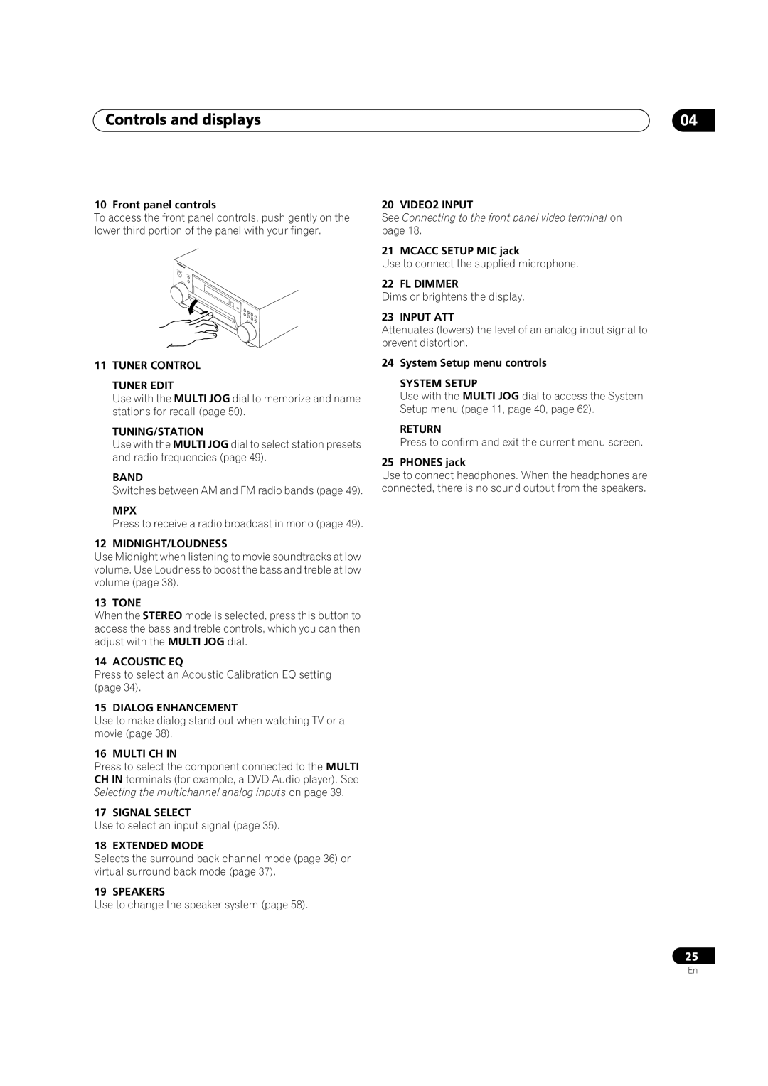 Pioneer VSX-1015TX operating instructions Controls and displays 