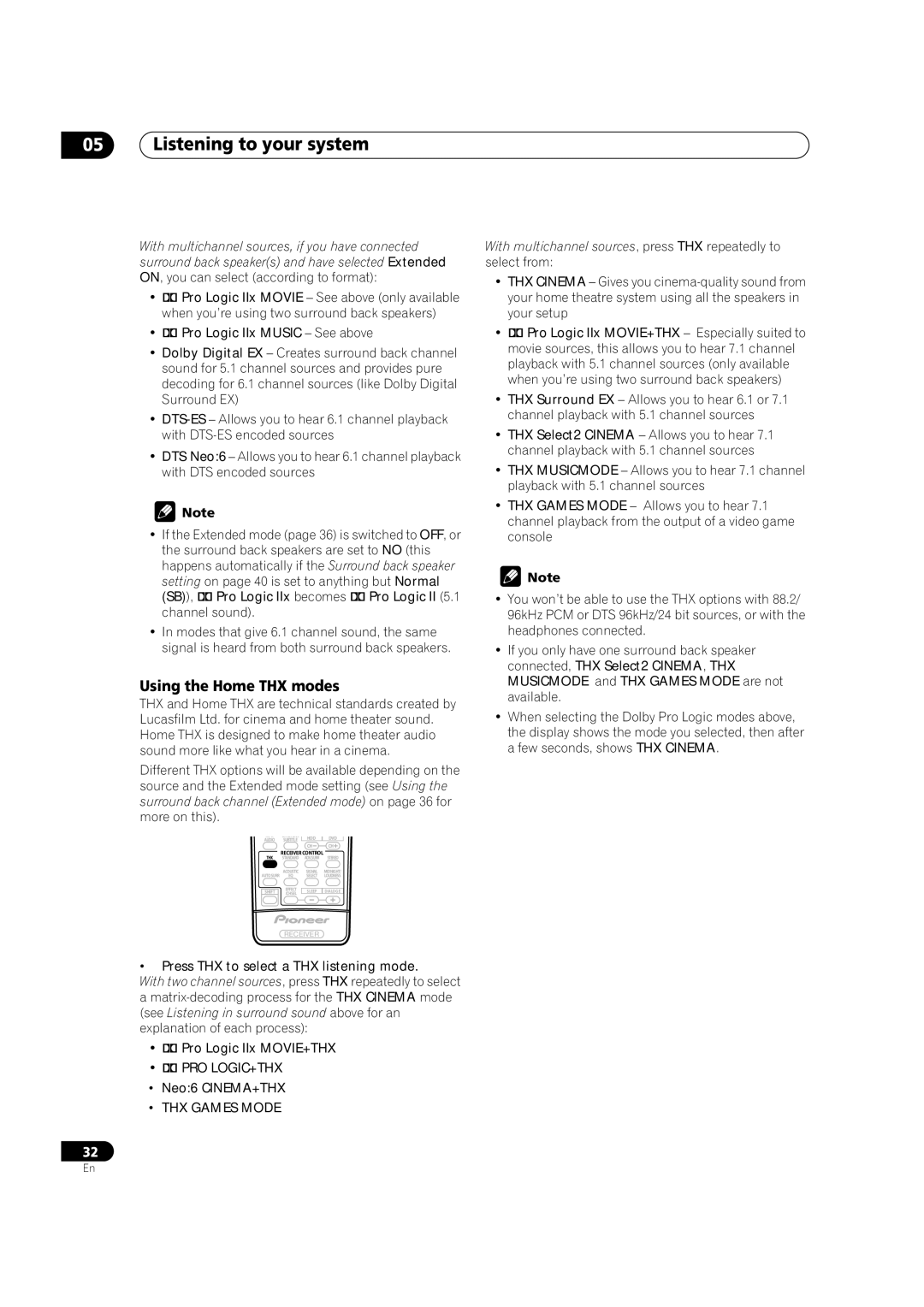 Pioneer VSX-1015TX operating instructions Listening to your system, Using the Home THX modes, Pro Logic+Thx, THX Games Mode 