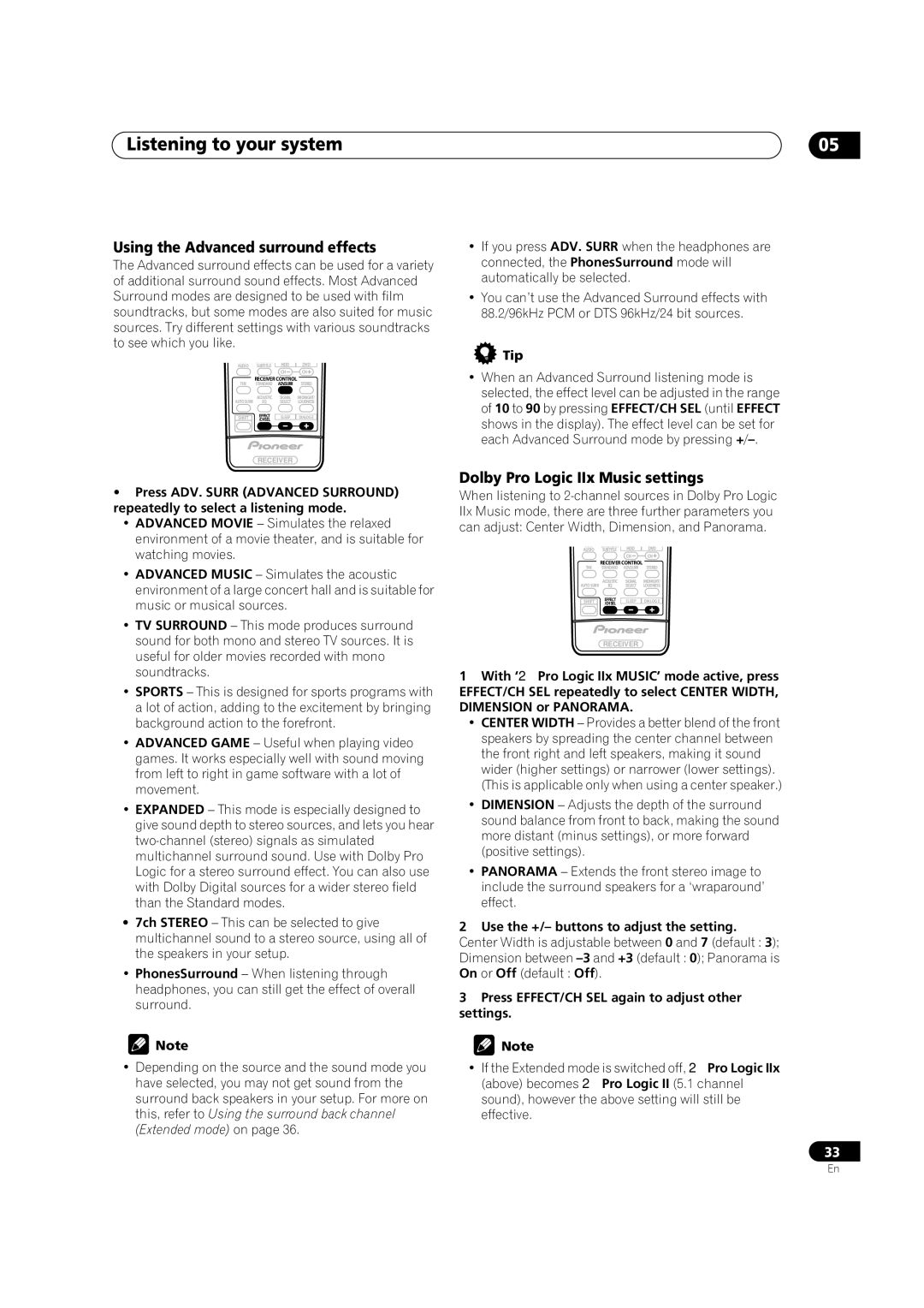 Pioneer VSX-1015TX operating instructions Using the Advanced surround effects, Dolby Pro Logic IIx Music settings 