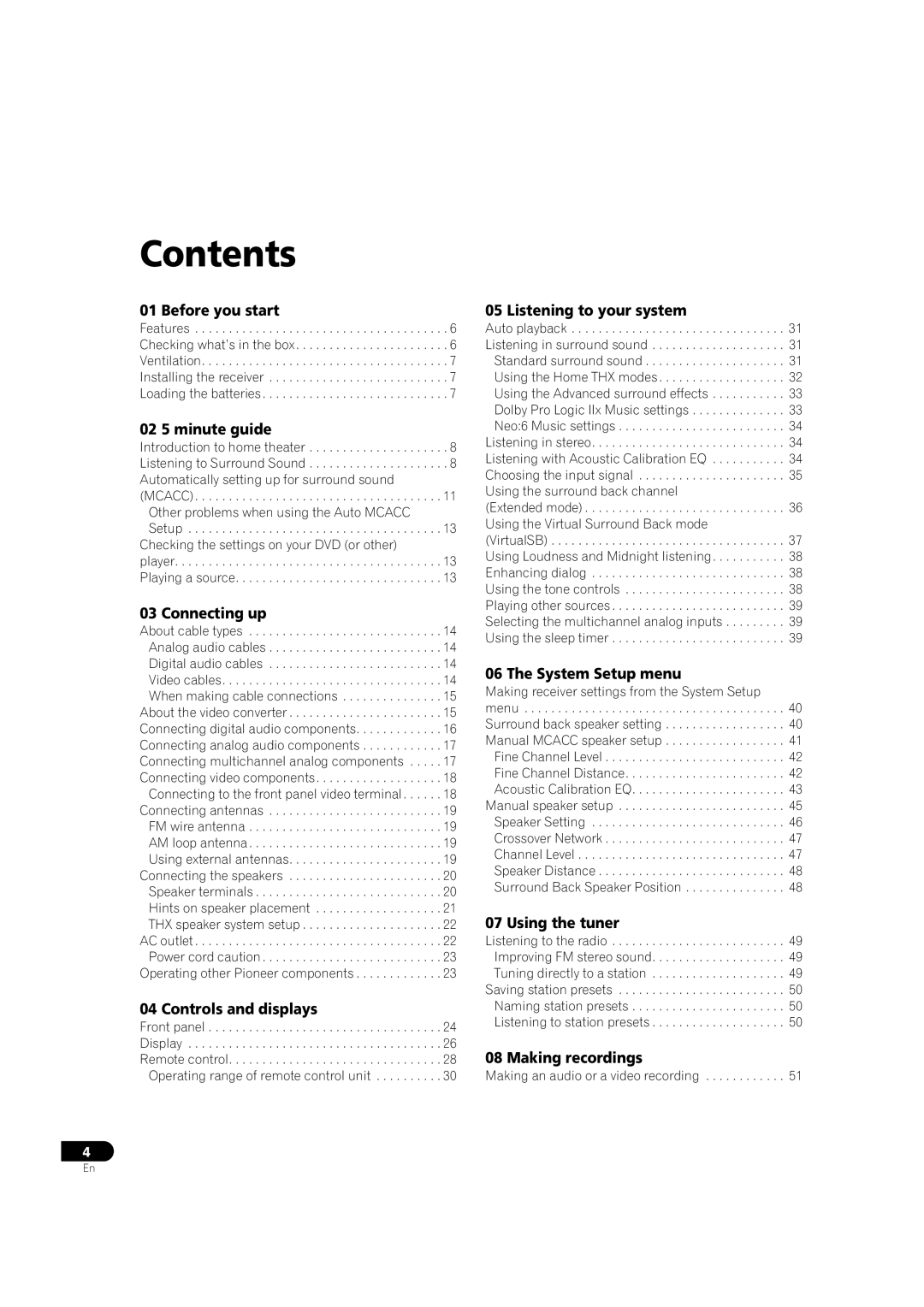 Pioneer VSX-1015TX operating instructions Contents 