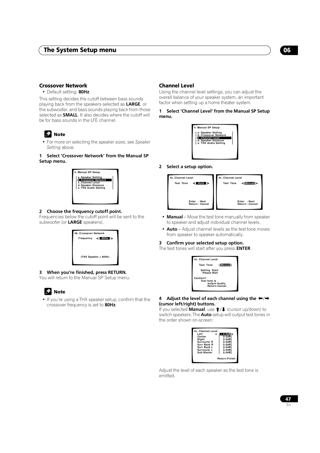 Pioneer VSX-1015TX operating instructions Crossover Network, Channel Level 