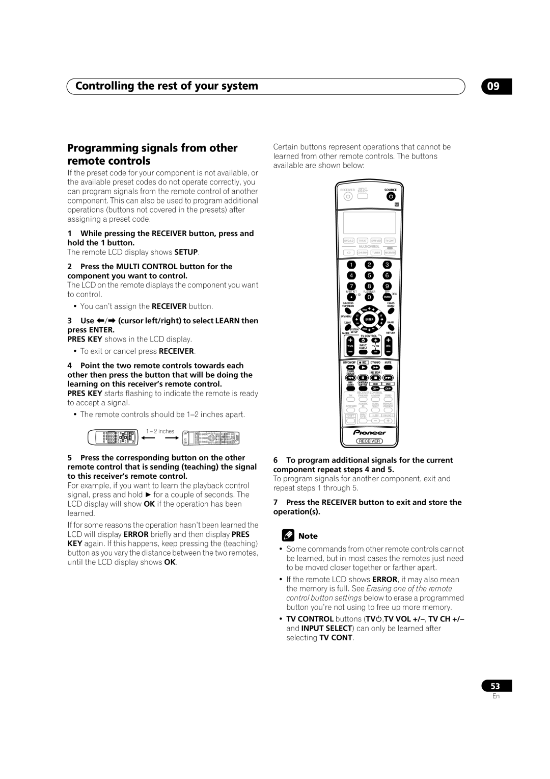 Pioneer VSX-1015TX operating instructions Use cursor left/right to select Learn then press Enter 