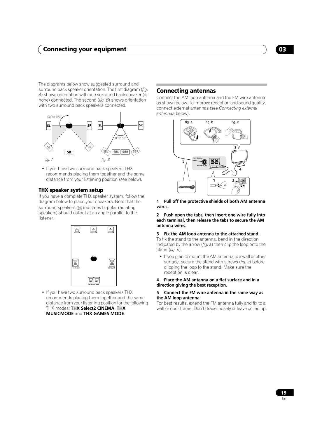 Pioneer VSX-1016TXV-K operating instructions Connecting antennas, THX speaker system setup 