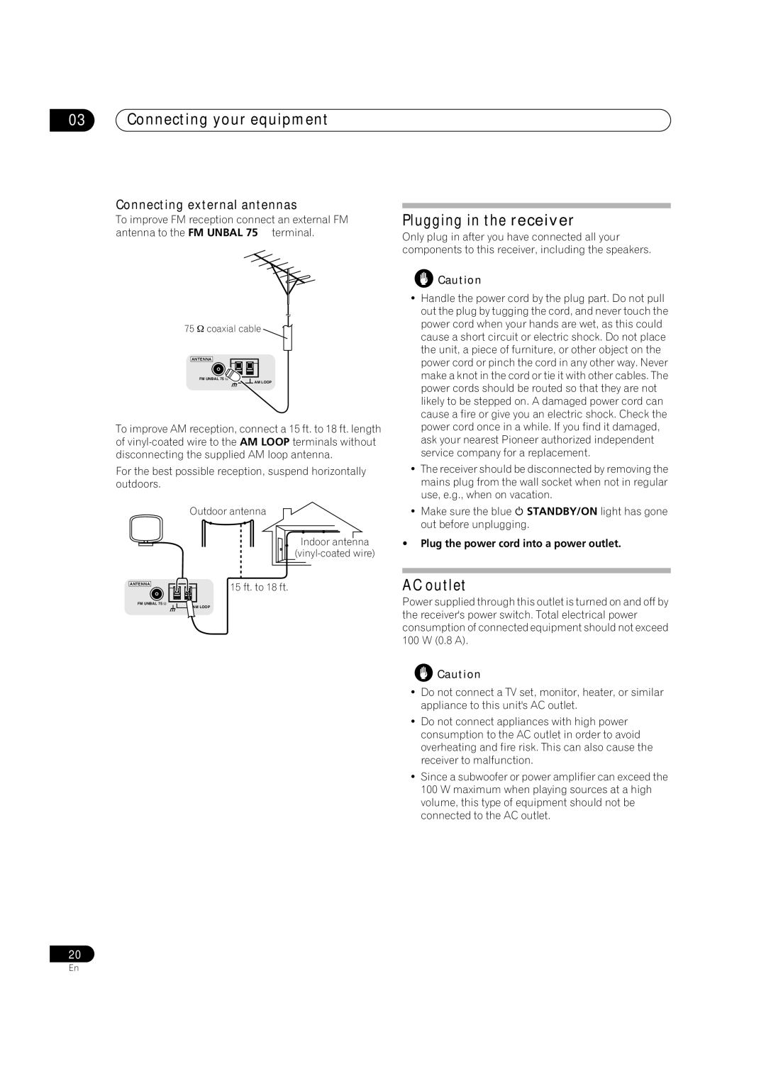 Pioneer VSX-1016TXV-K operating instructions Plugging in the receiver, AC outlet, Connecting external antennas 