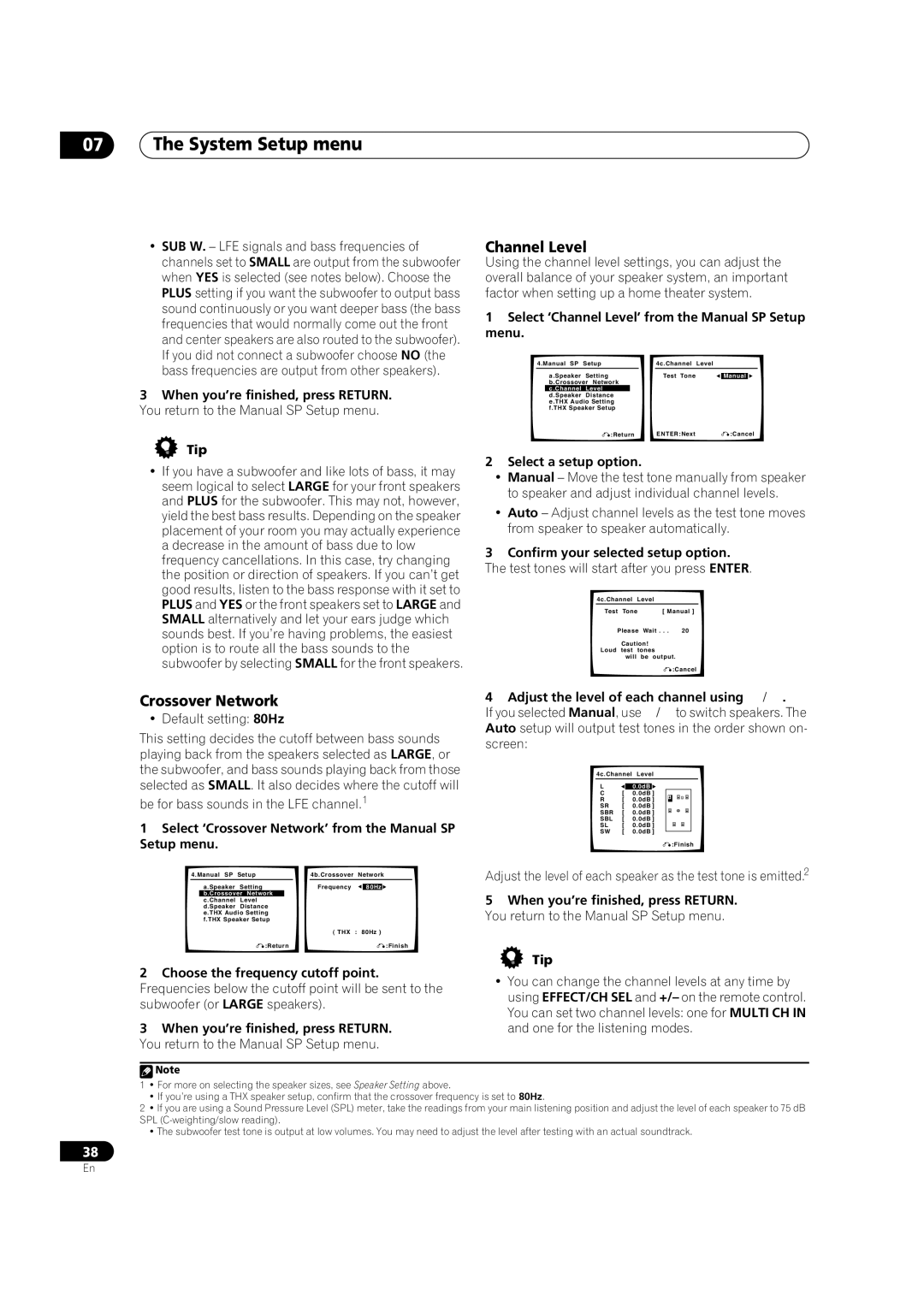 Pioneer VSX-1016TXV-K operating instructions Crossover Network, Channel Level 