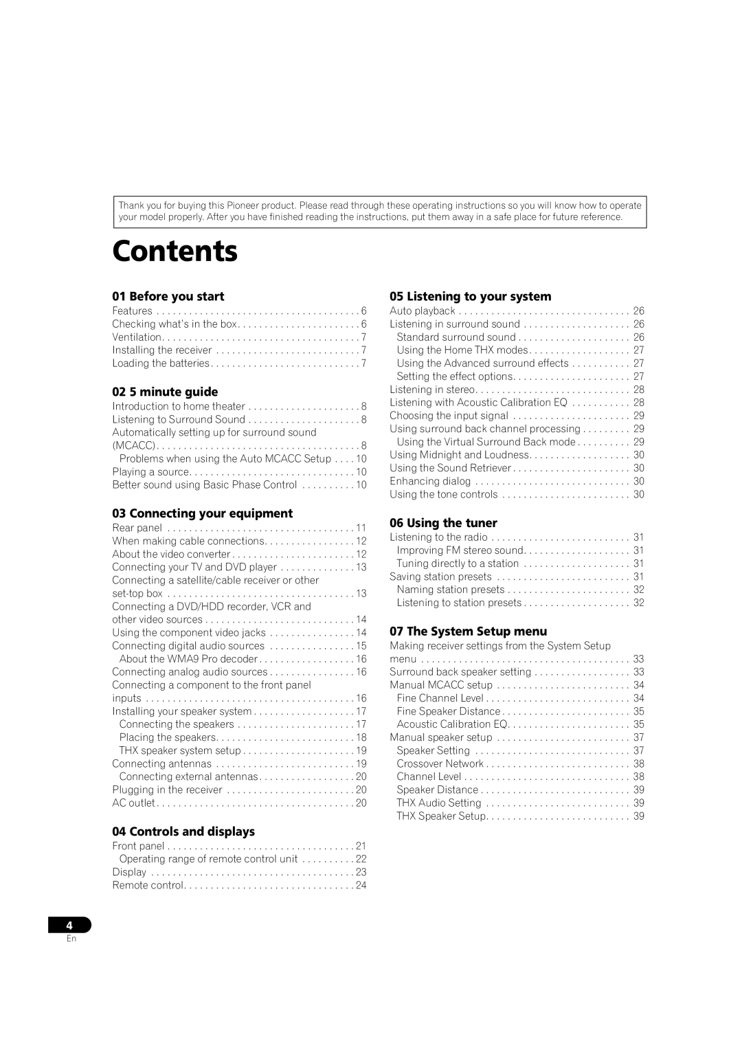 Pioneer VSX-1016TXV-K operating instructions Contents 