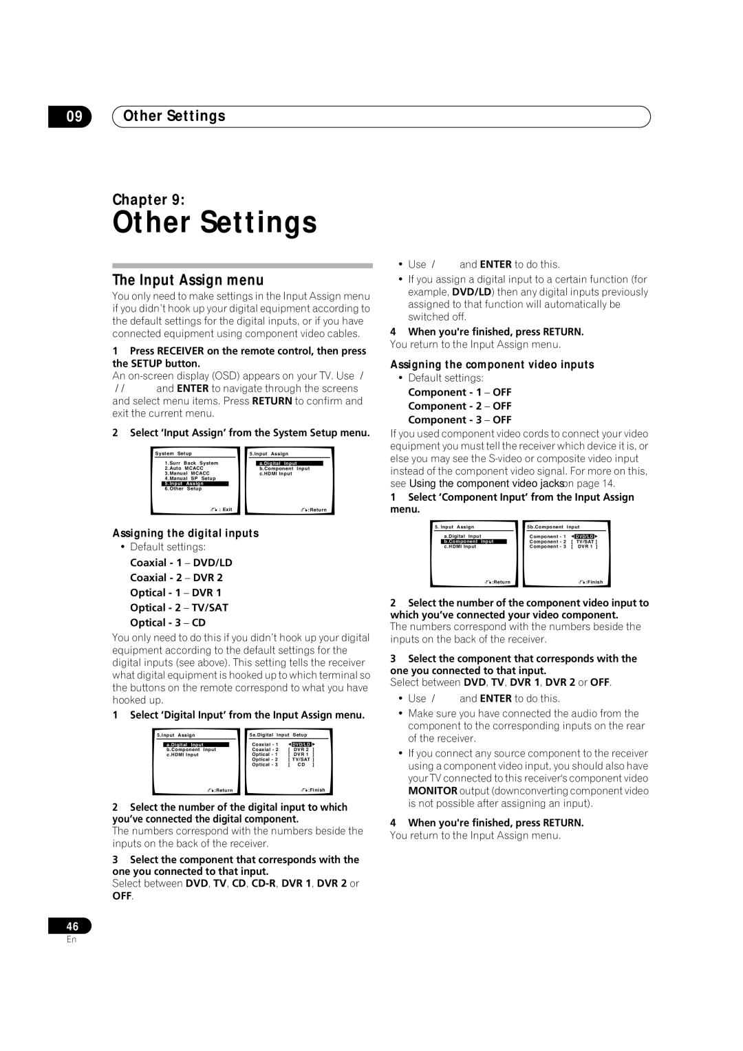 Pioneer VSX-1016TXV-K operating instructions Other Settings Chapter, Input Assign menu, Assigning the digital inputs 